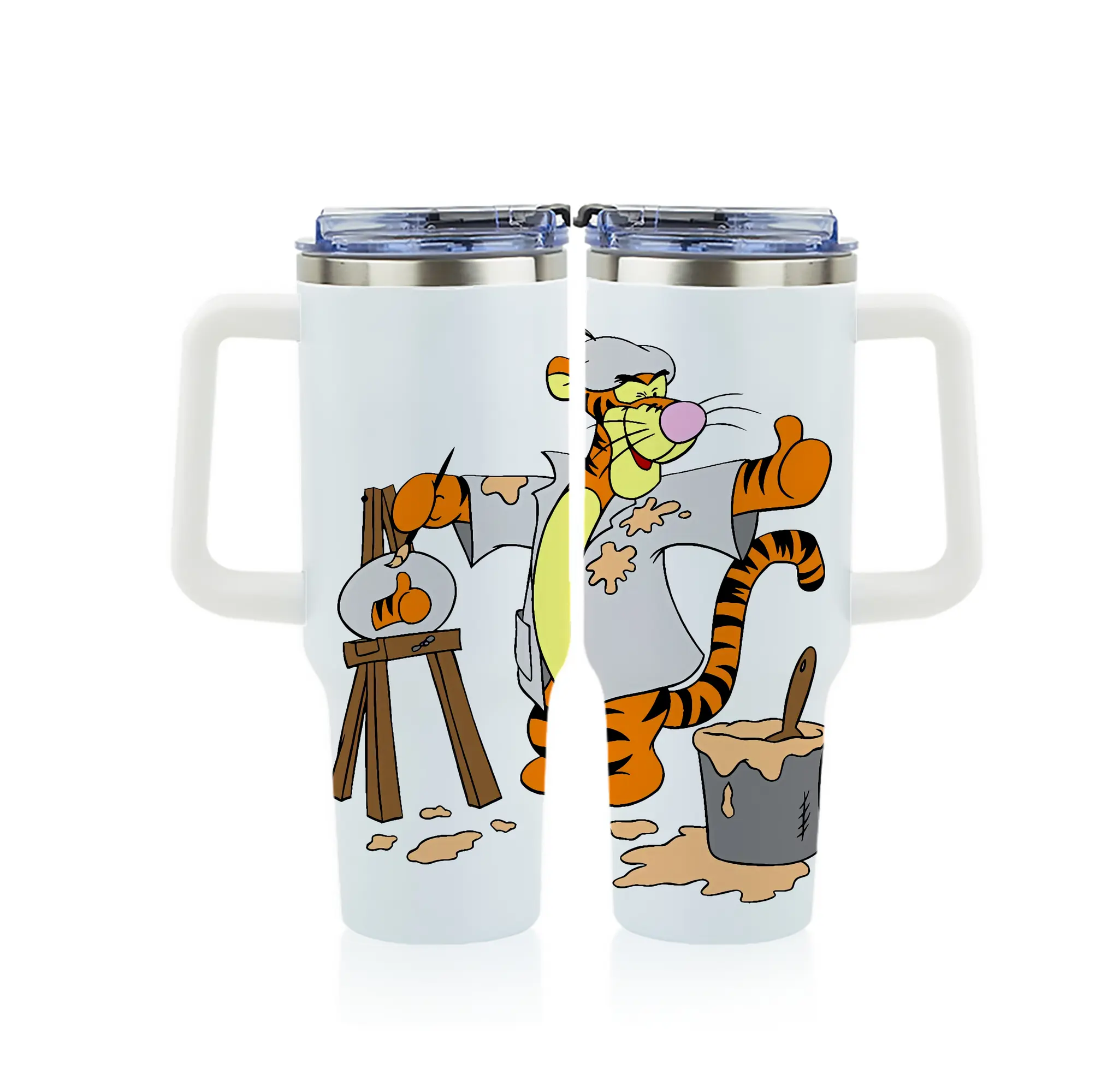 プーさん グッズ ティガー - 1200mL フルプリント車用タンブラー ・ 304ステンレス 内側 ・ 201ステンレス 外側 ・ 保温 保冷 ・ 通勤 ドライブ アウトドア用