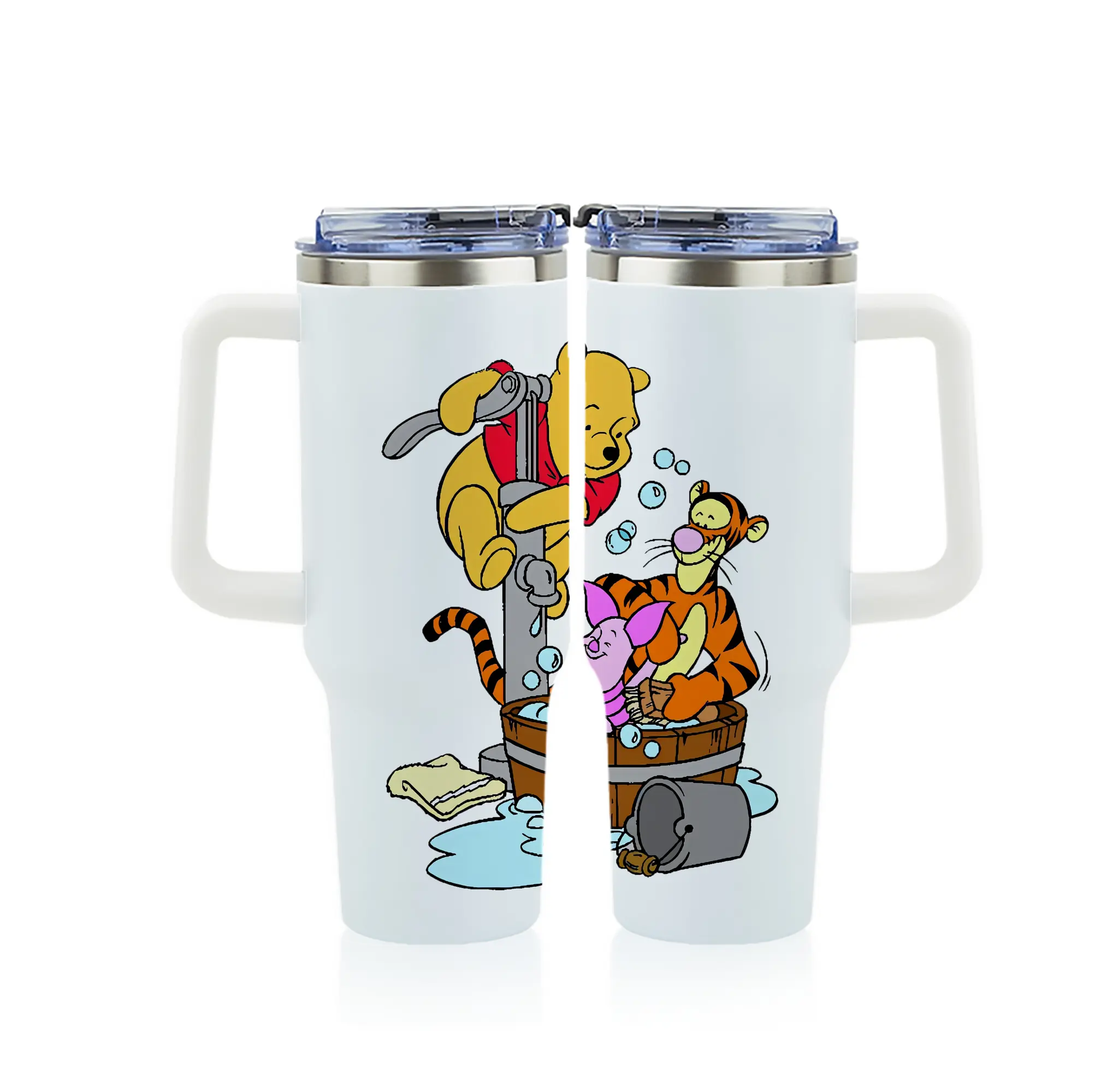 プーさん グッズ ティガー - 1200mL フルプリント車用タンブラー ・ 304ステンレス 内側 ・ 201ステンレス 外側 ・ 保温 保冷 ・ 通勤 ドライブ アウトドア用