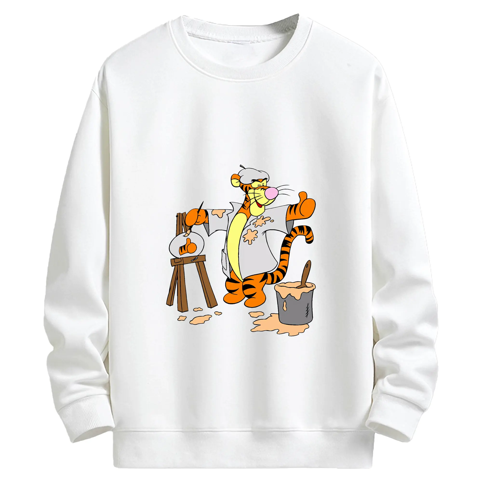 プーさん グッズ ティガー - キッズ クルーネックスウェットシャツ ・ フロントプリント ・ 綿80％ ポリエステル20％ ・ 快適 通学 スポーツ 日常使い お散歩用