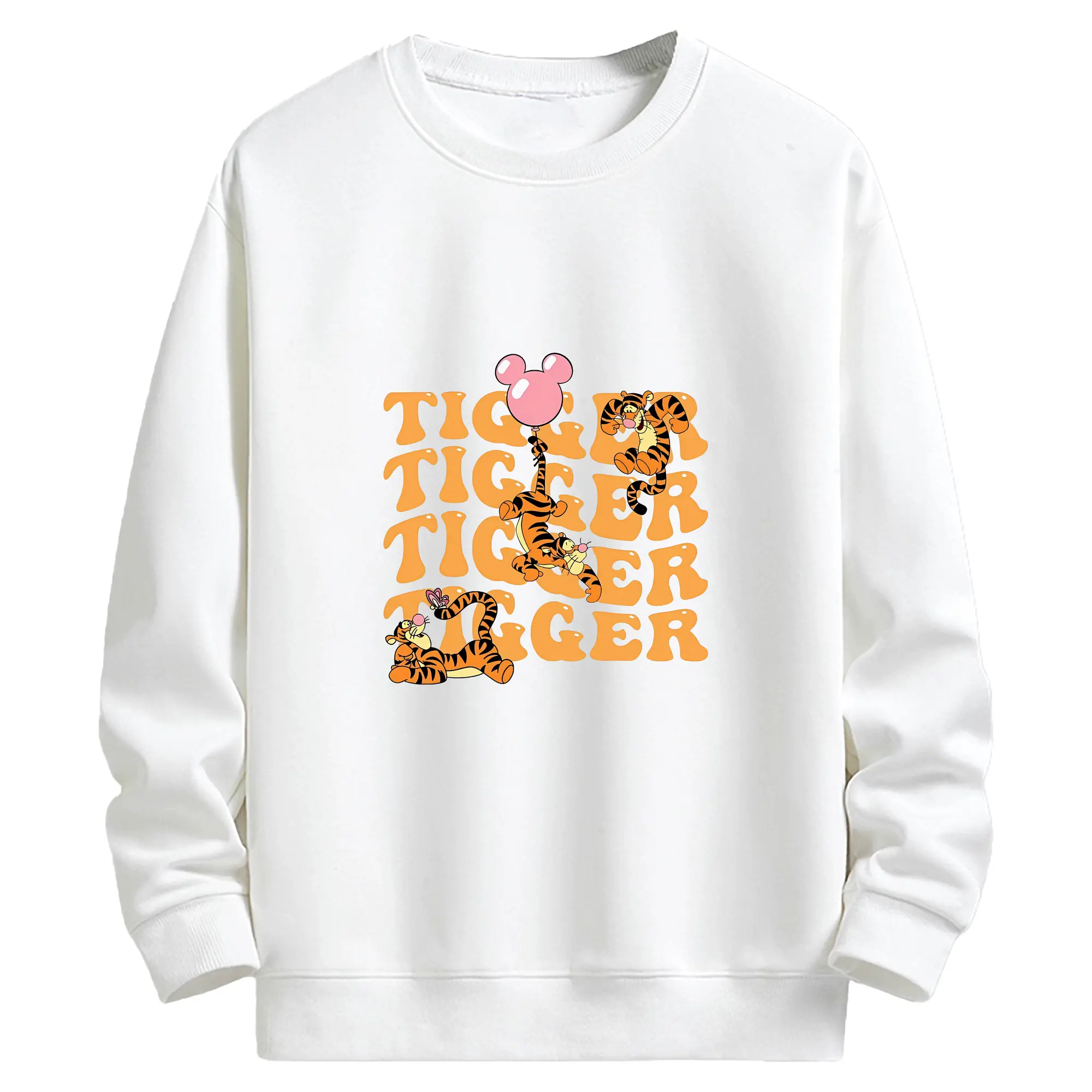 プーさん グッズ ティガー - キッズ クルーネックスウェットシャツ ・ フロントプリント ・ 綿80％ ポリエステル20％ ・ 快適 通学 スポーツ 日常使い お散歩用