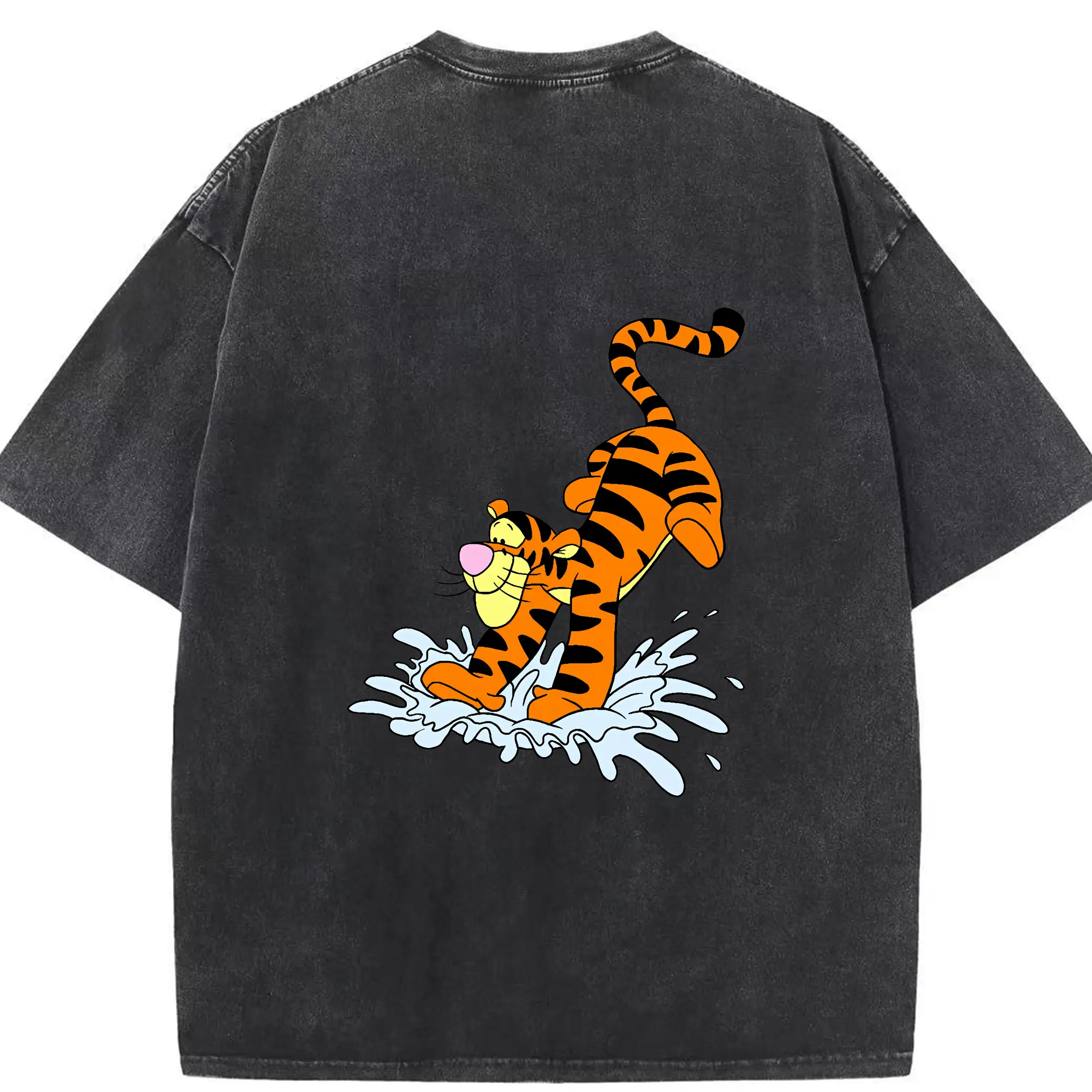 プーさん グッズ ティガー - 綿100％ ヴィンテージ風 半袖Tシャツ ・ 背面プリント ・ 柔らか肌触り ・ 通気性 快適 ・ スポーツ カジュアル 外出用