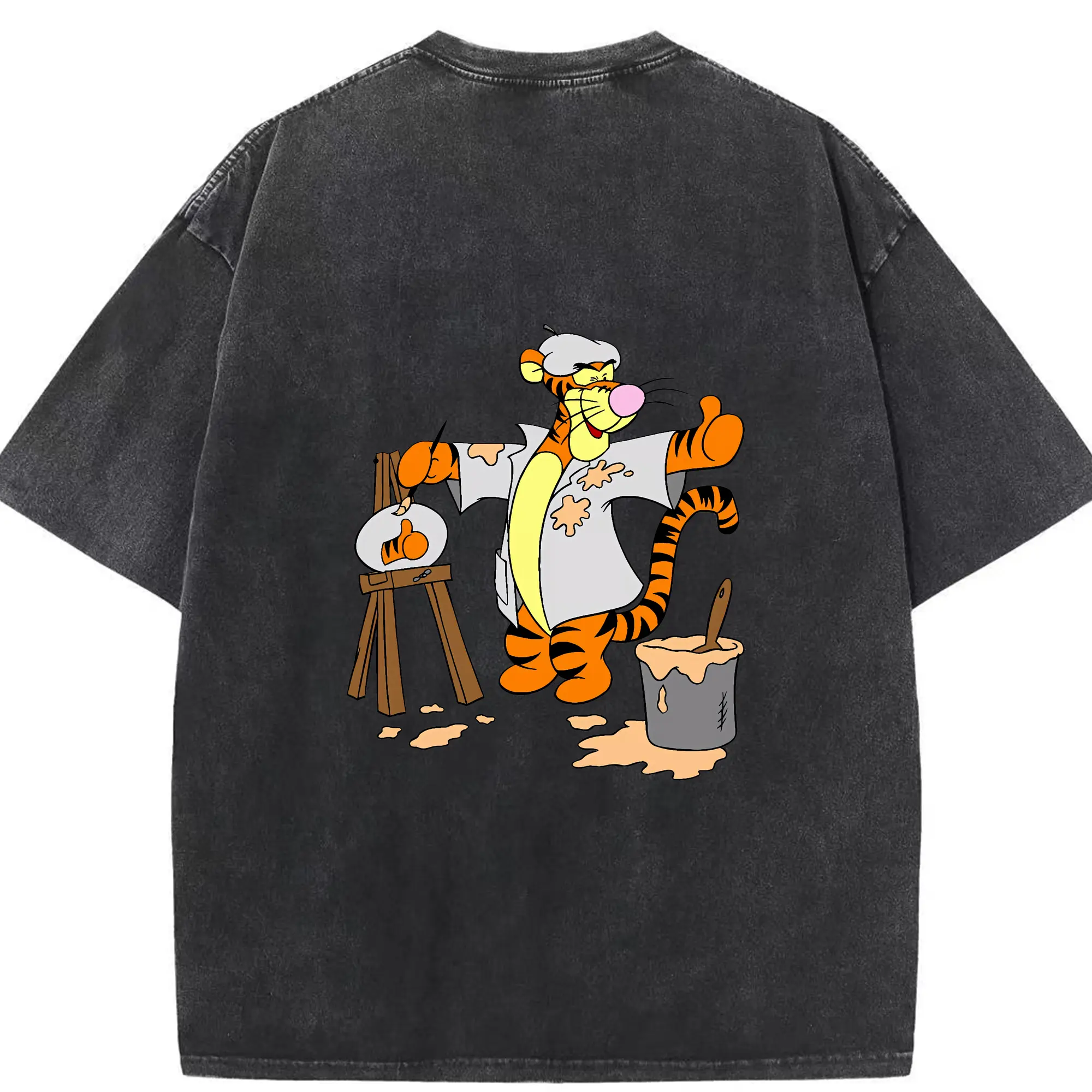 プーさん グッズ ティガー - 綿100％ ヴィンテージ風 半袖Tシャツ ・ 背面プリント ・ 柔らか肌触り ・ 通気性 快適 ・ スポーツ カジュアル 外出用