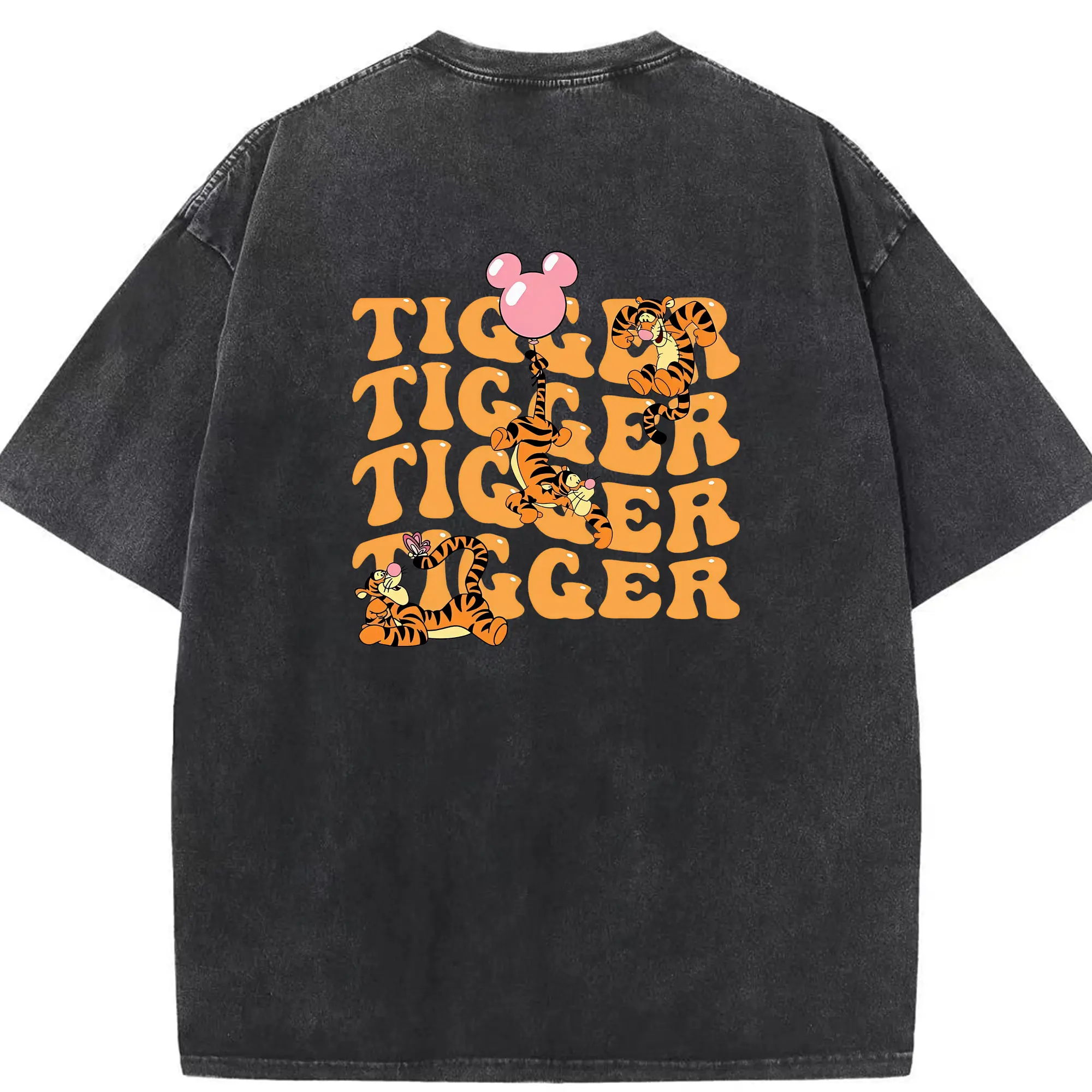 プーさん グッズ ティガー - 綿100％ ヴィンテージ風 半袖Tシャツ ・ 背面プリント ・ 柔らか肌触り ・ 通気性 快適 ・ スポーツ カジュアル 外出用