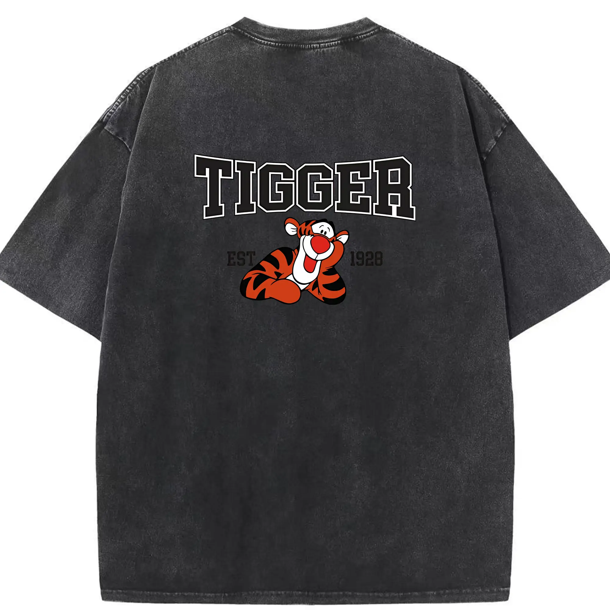 プーさん グッズ ティガー - 綿100％ ヴィンテージ風 半袖Tシャツ ・ 背面プリント ・ 柔らか肌触り ・ 通気性 快適 ・ スポーツ カジュアル 外出用