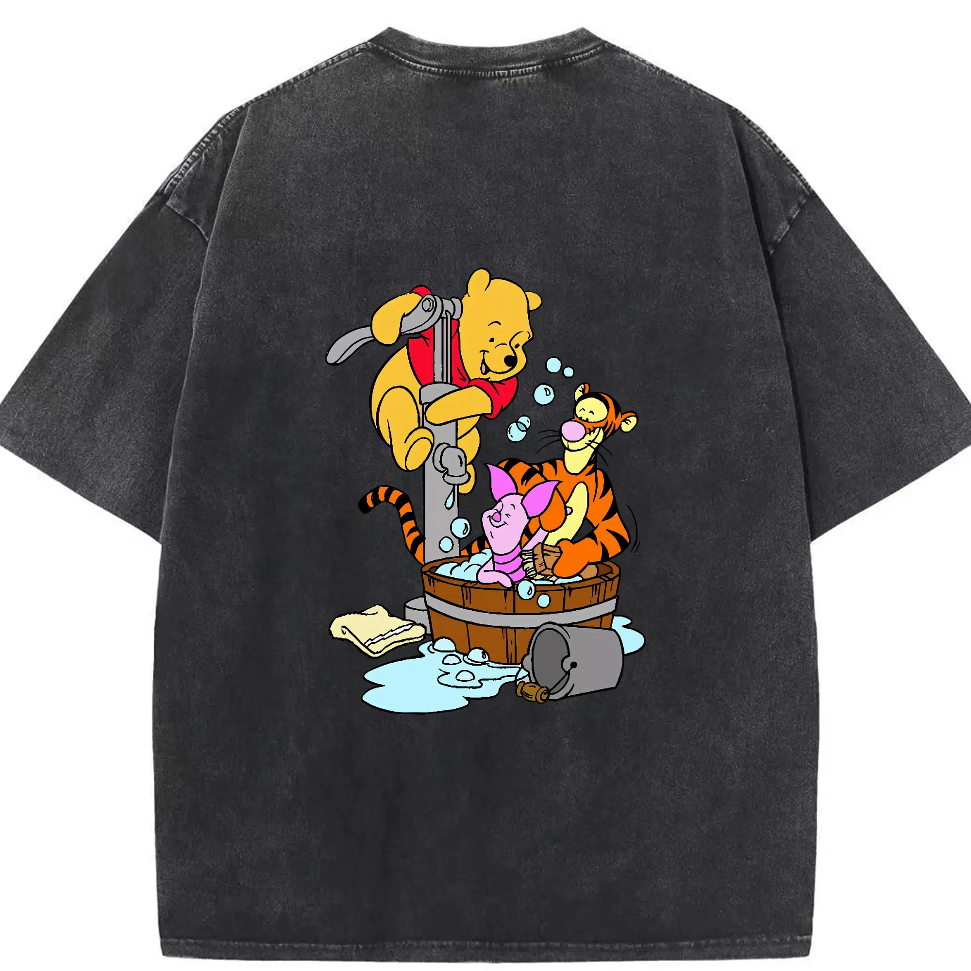 プーさん グッズ ティガー - 綿100％ ヴィンテージ風 半袖Tシャツ ・ 背面プリント ・ 柔らか肌触り ・ 通気性 快適 ・ スポーツ カジュアル 外出用