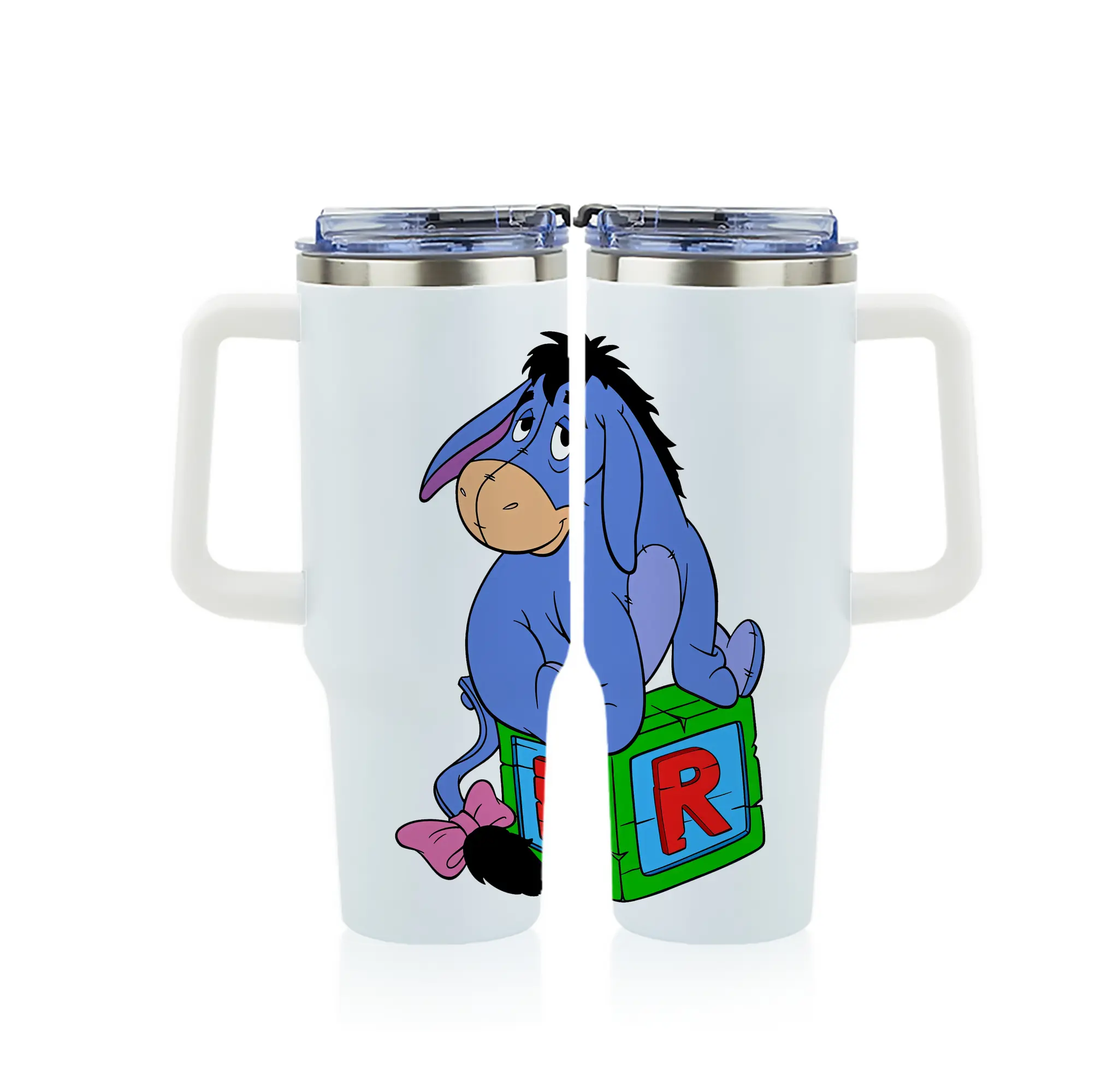 プーさん グッズ イーヨー - 1200mL フルプリント車用タンブラー ・ 304ステンレス 内側 ・ 201ステンレス 外側 ・ 保温 保冷 ・ 通勤 ドライブ アウトドア用