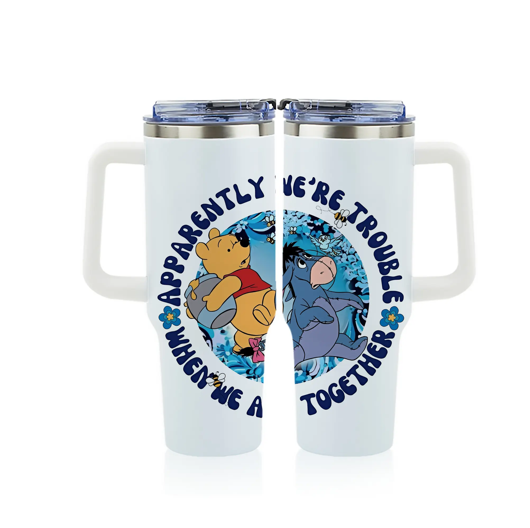 プーさん グッズ イーヨー - 1200mL フルプリント車用タンブラー ・ 304ステンレス 内側 ・ 201ステンレス 外側 ・ 保温 保冷 ・ 通勤 ドライブ アウトドア用