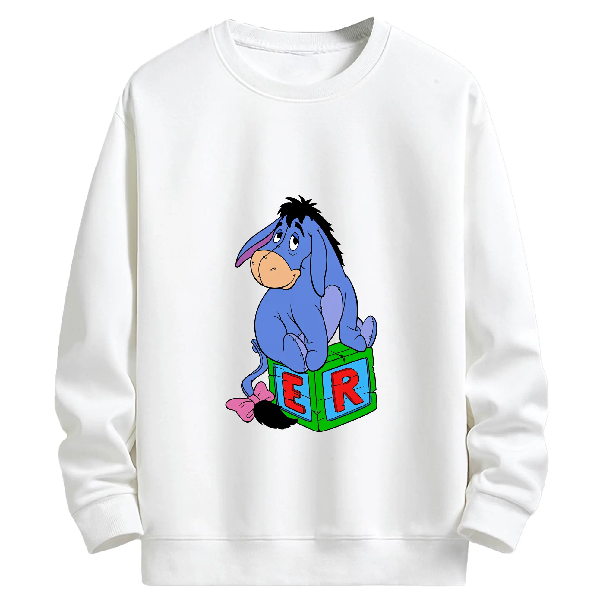 プーさん グッズ イーヨー - キッズ クルーネックスウェットシャツ ・ フロントプリント ・ 綿80％ ポリエステル20％ ・ 快適 通学 スポーツ 日常使い お散歩用