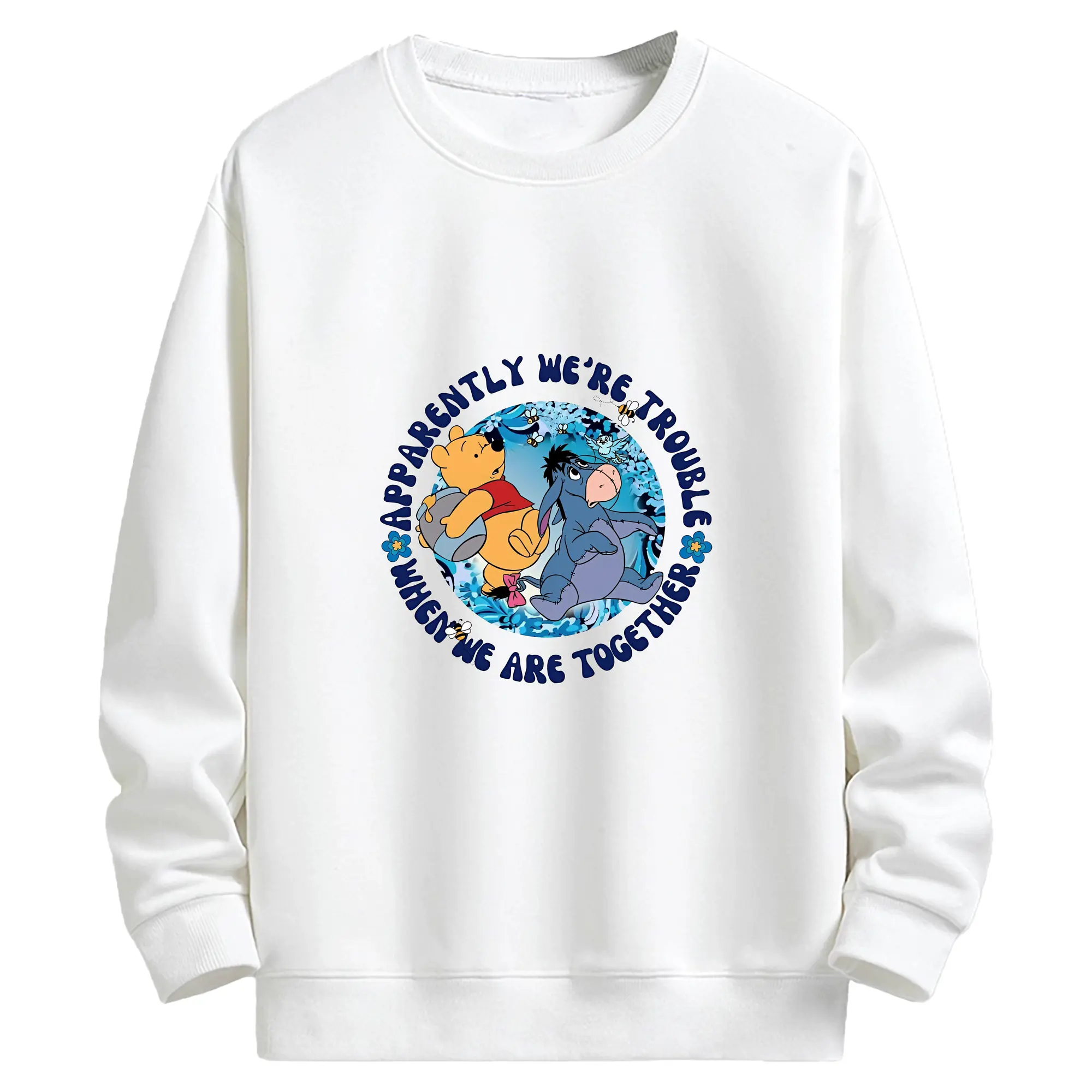 プーさん グッズ イーヨー - キッズ クルーネックスウェットシャツ ・ フロントプリント ・ 綿80％ ポリエステル20％ ・ 快適 通学 スポーツ 日常使い お散歩用