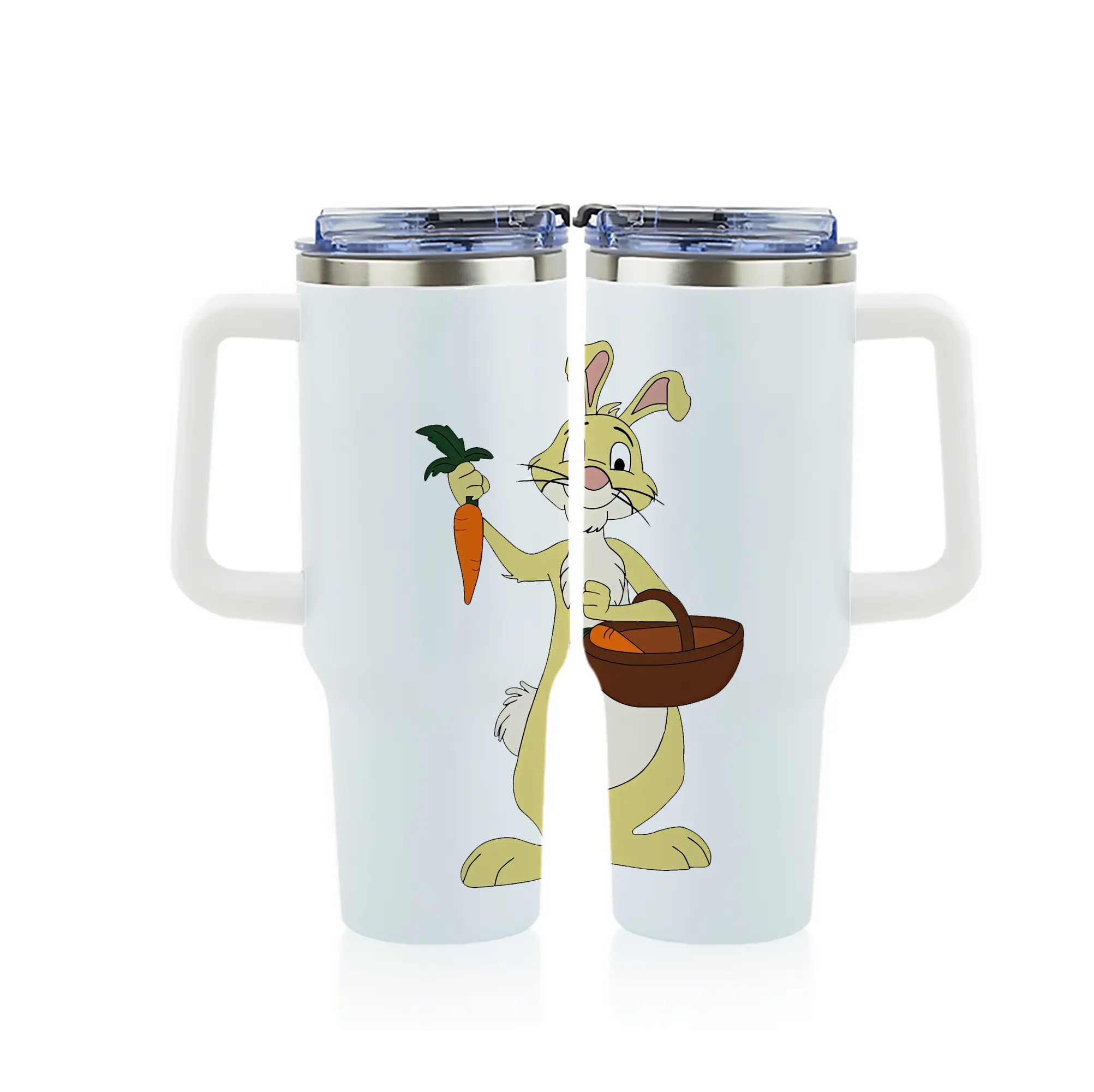 プーさん グッズ ラビット - 1200mL フルプリント車用タンブラー ・ 304ステンレス 内側 ・ 201ステンレス 外側 ・ 保温 保冷 ・ 通勤 ドライブ アウトドア用