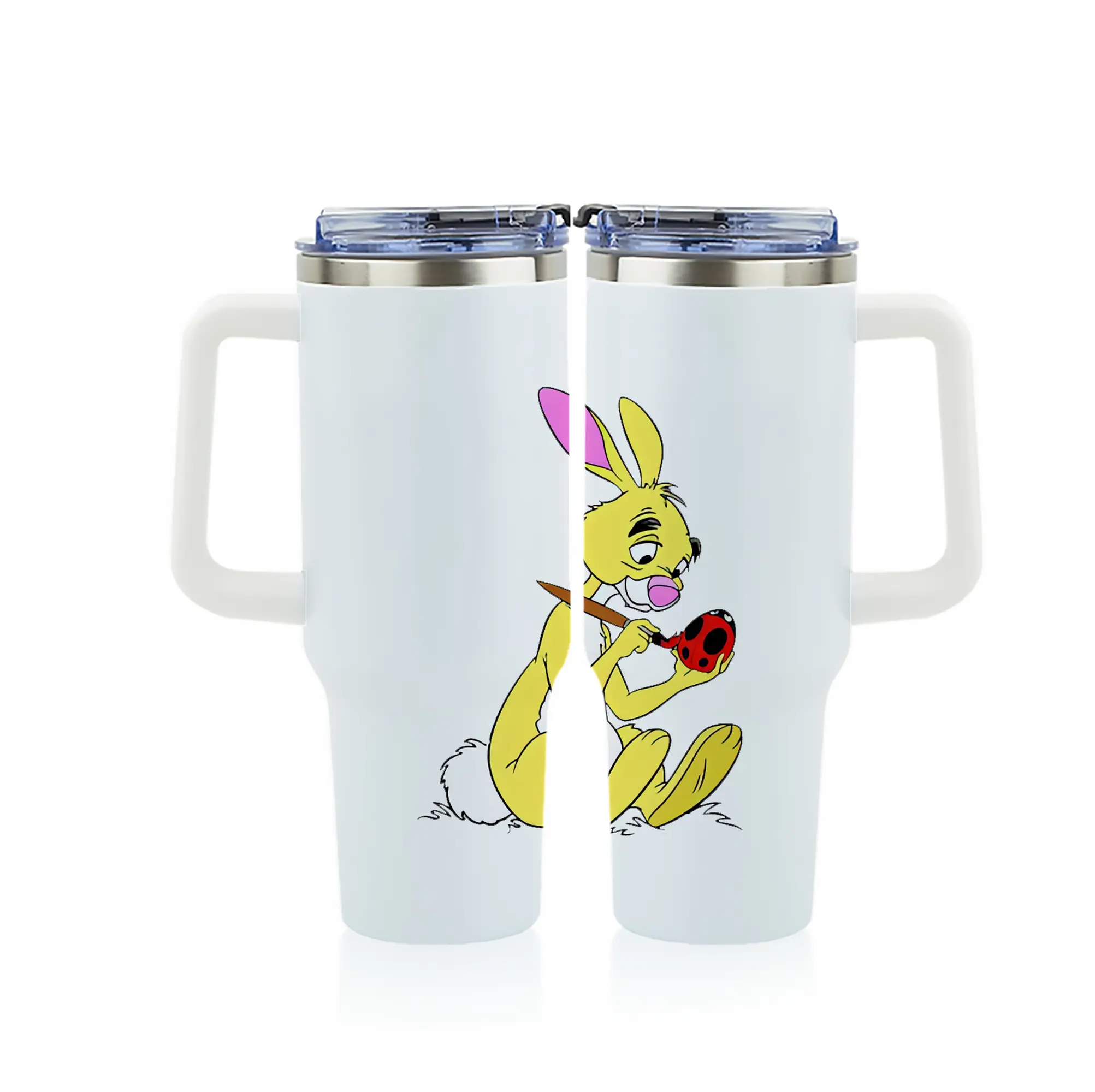 プーさん グッズ ラビット - 1200mL フルプリント車用タンブラー ・ 304ステンレス 内側 ・ 201ステンレス 外側 ・ 保温 保冷 ・ 通勤 ドライブ アウトドア用