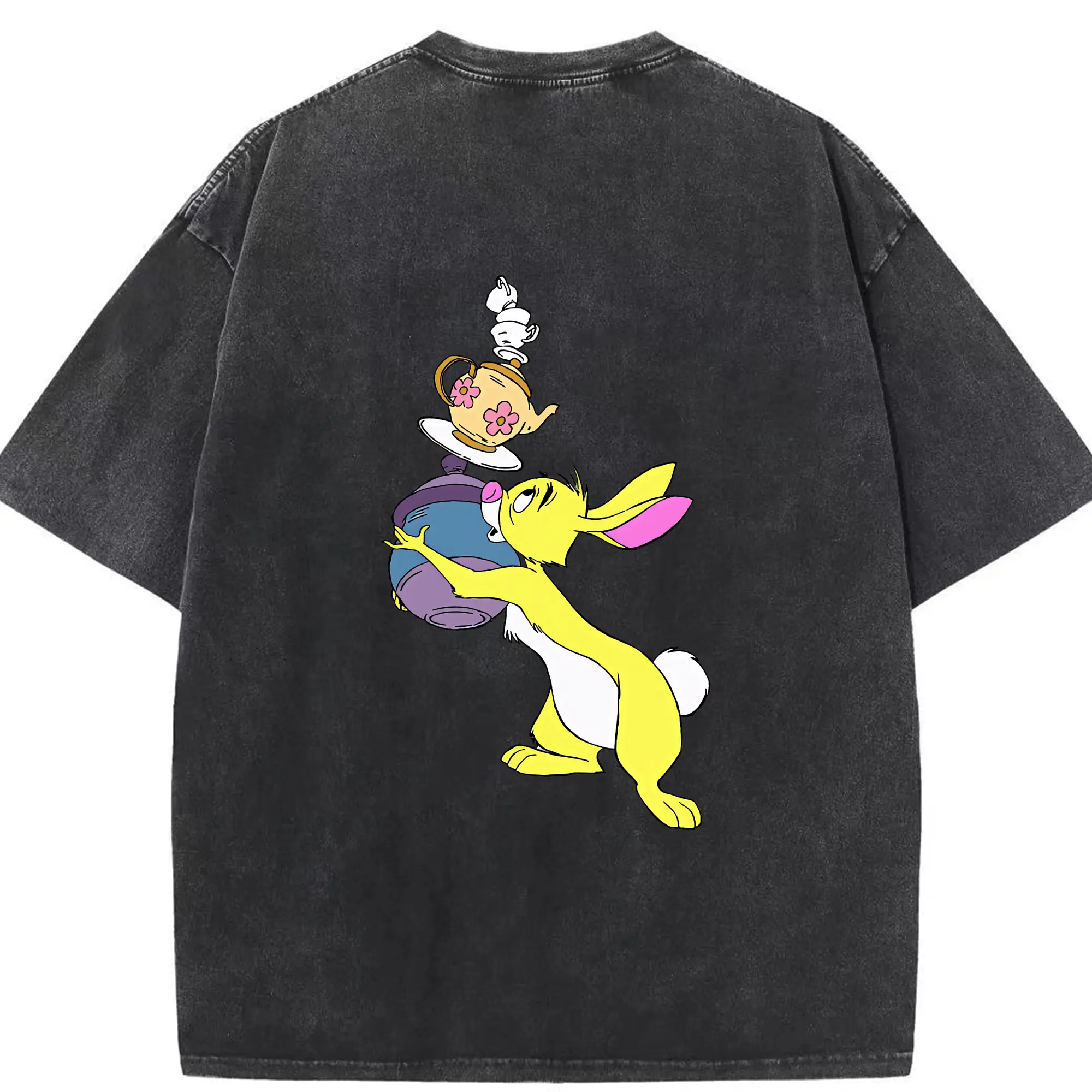 プーさん グッズ ラビット - 綿100％ ヴィンテージ風 半袖Tシャツ ・ 背面プリント ・ 柔らか肌触り ・ 通気性 快適 ・ スポーツ カジュアル 外出用