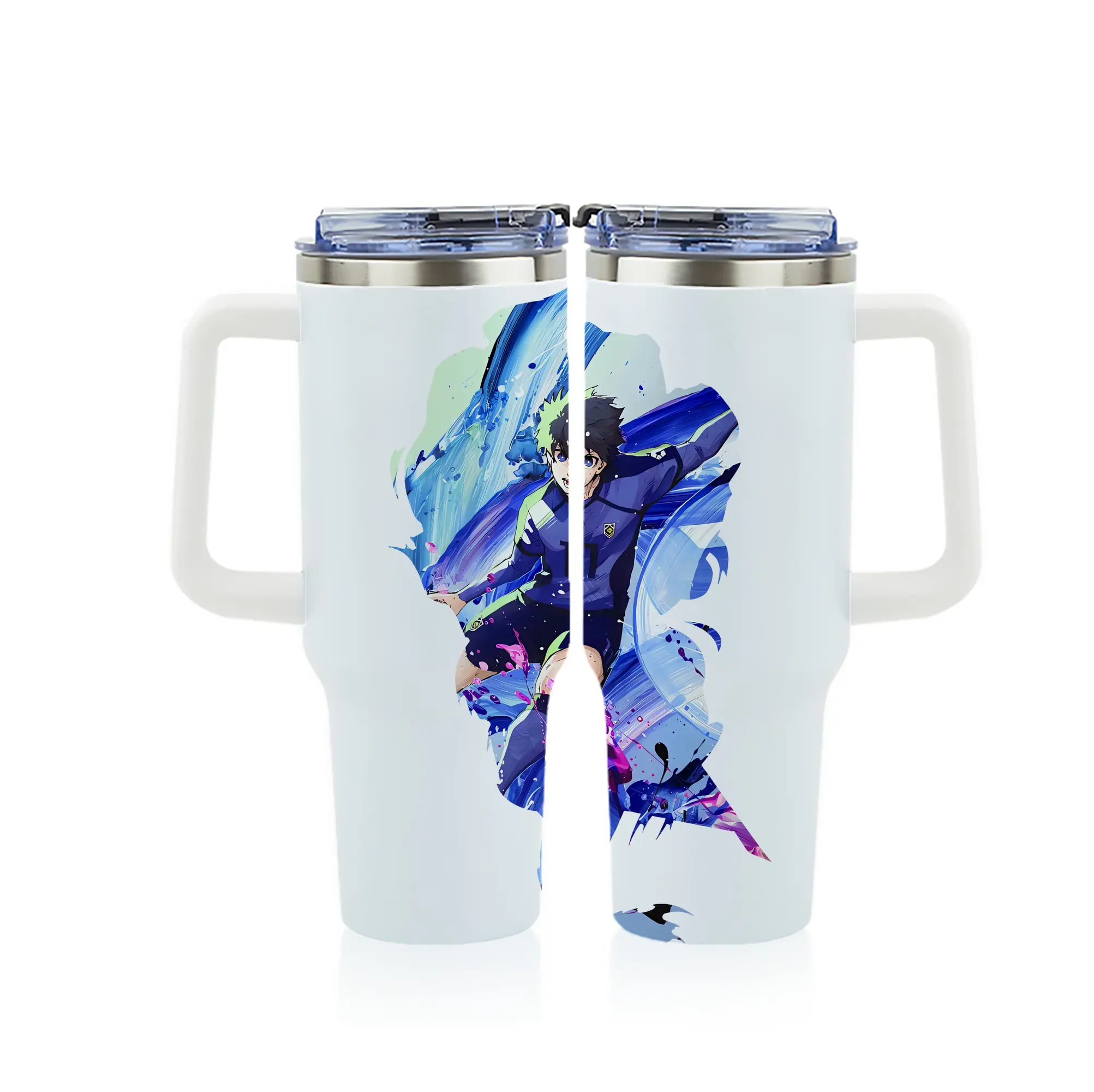 ブルーロック グッズ 潔 世一 - 1200mL フルプリント車用タンブラー ・ 304ステンレス 内側 ・ 201ステンレス 外側 ・ 保温 保冷 ・ 通勤 ドライブ アウトドア用