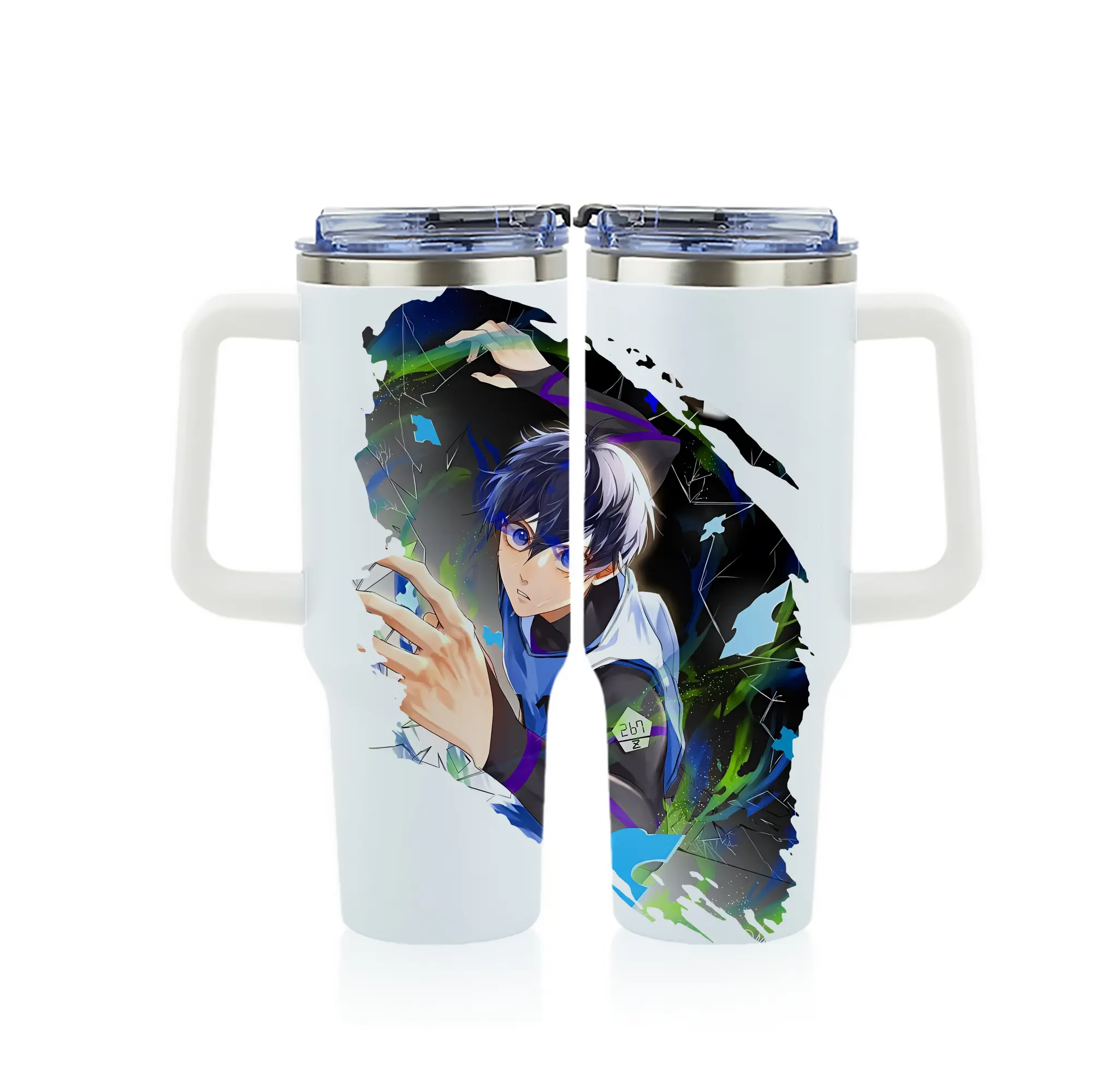 ブルーロック グッズ 潔 世一 - 1200mL フルプリント車用タンブラー ・ 304ステンレス 内側 ・ 201ステンレス 外側 ・ 保温 保冷 ・ 通勤 ドライブ アウトドア用