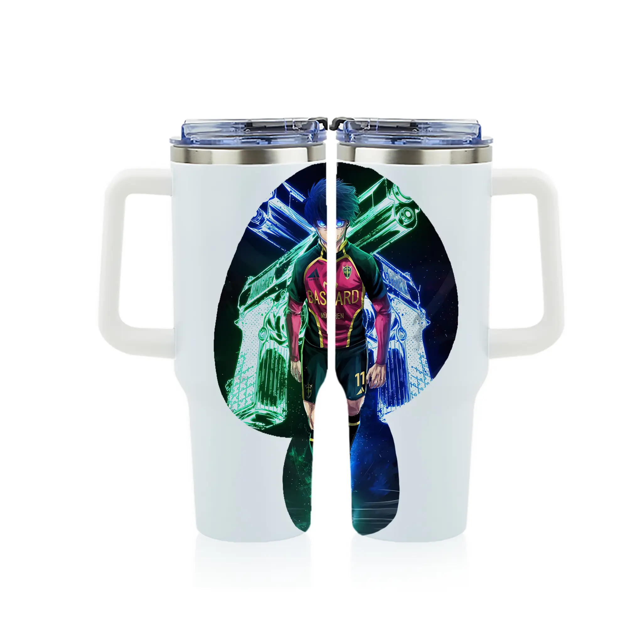 ブルーロック グッズ 潔 世一 - 1200mL フルプリント車用タンブラー ・ 304ステンレス 内側 ・ 201ステンレス 外側 ・ 保温 保冷 ・ 通勤 ドライブ アウトドア用