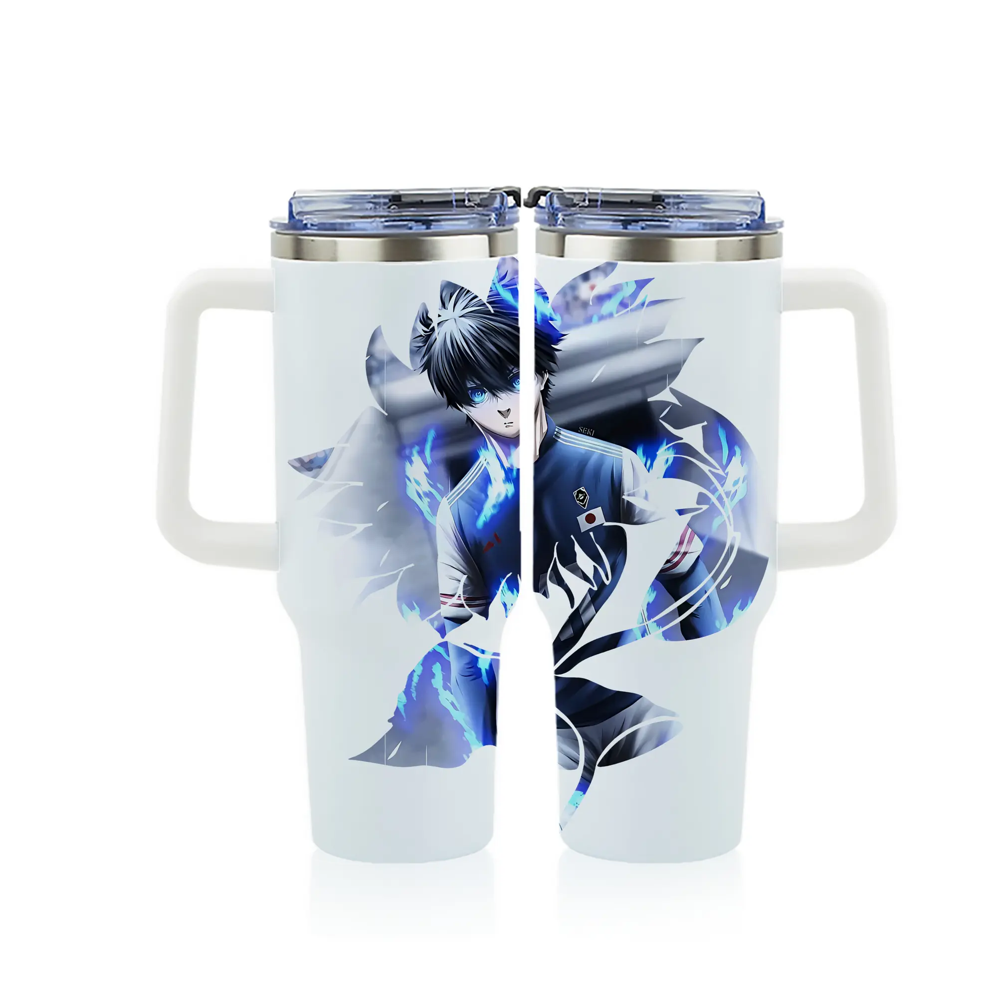 ブルーロック グッズ 潔 世一 - 1200mL フルプリント車用タンブラー ・ 304ステンレス 内側 ・ 201ステンレス 外側 ・ 保温 保冷 ・ 通勤 ドライブ アウトドア用