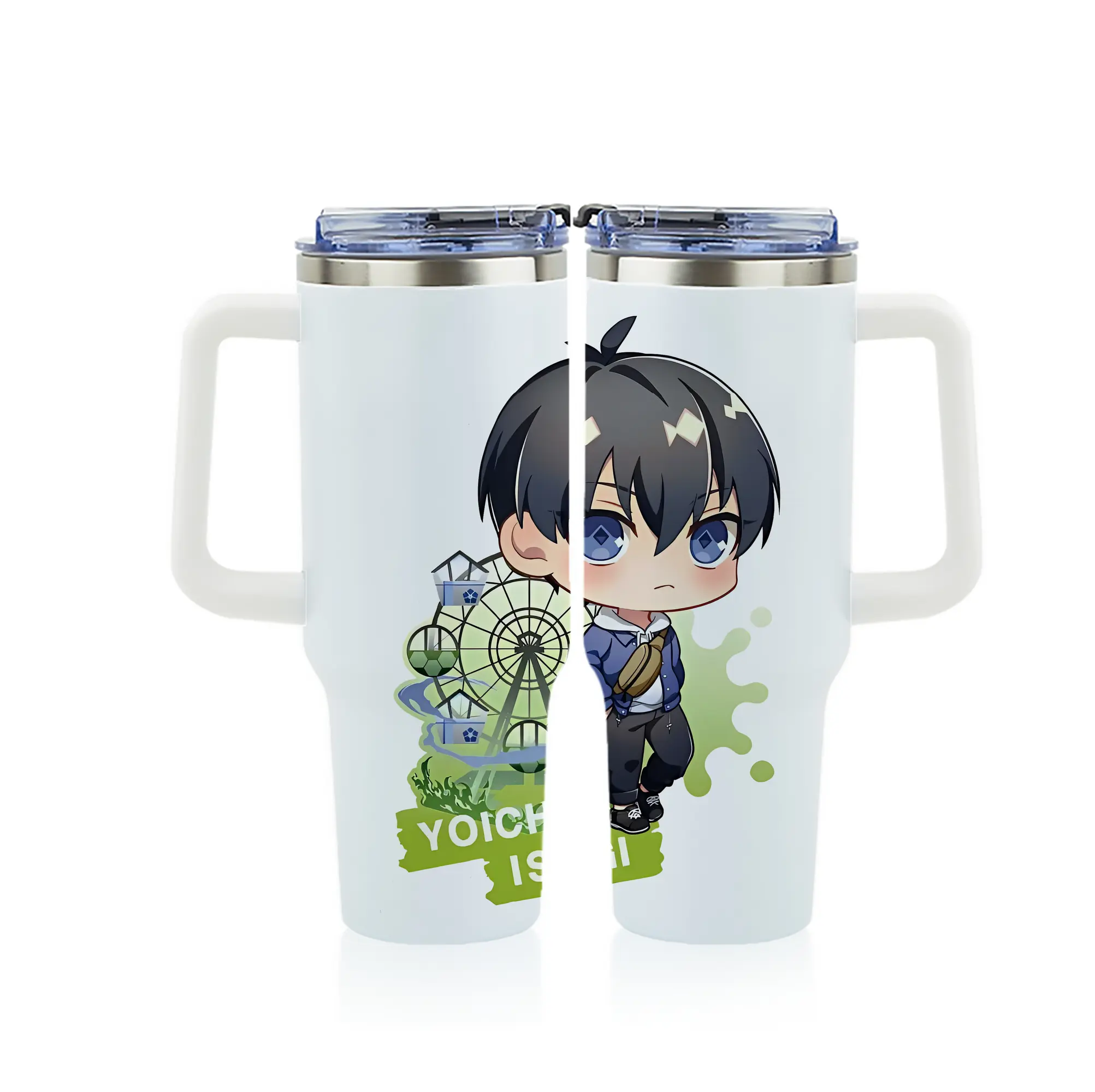 ブルーロック グッズ 潔 世一 - 1200mL フルプリント車用タンブラー ・ 304ステンレス 内側 ・ 201ステンレス 外側 ・ 保温 保冷 ・ 通勤 ドライブ アウトドア用