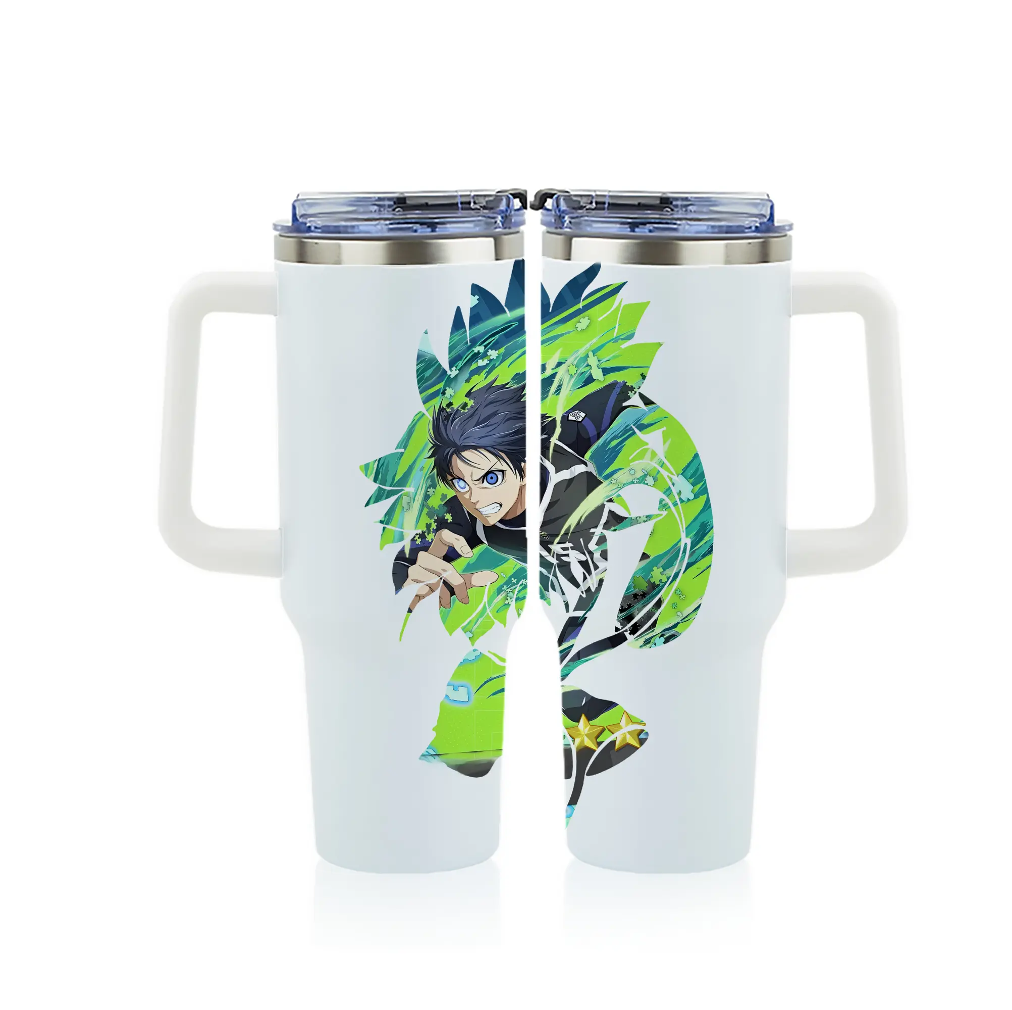 ブルーロック グッズ 潔 世一 - 1200mL フルプリント車用タンブラー ・ 304ステンレス 内側 ・ 201ステンレス 外側 ・ 保温 保冷 ・ 通勤 ドライブ アウトドア用