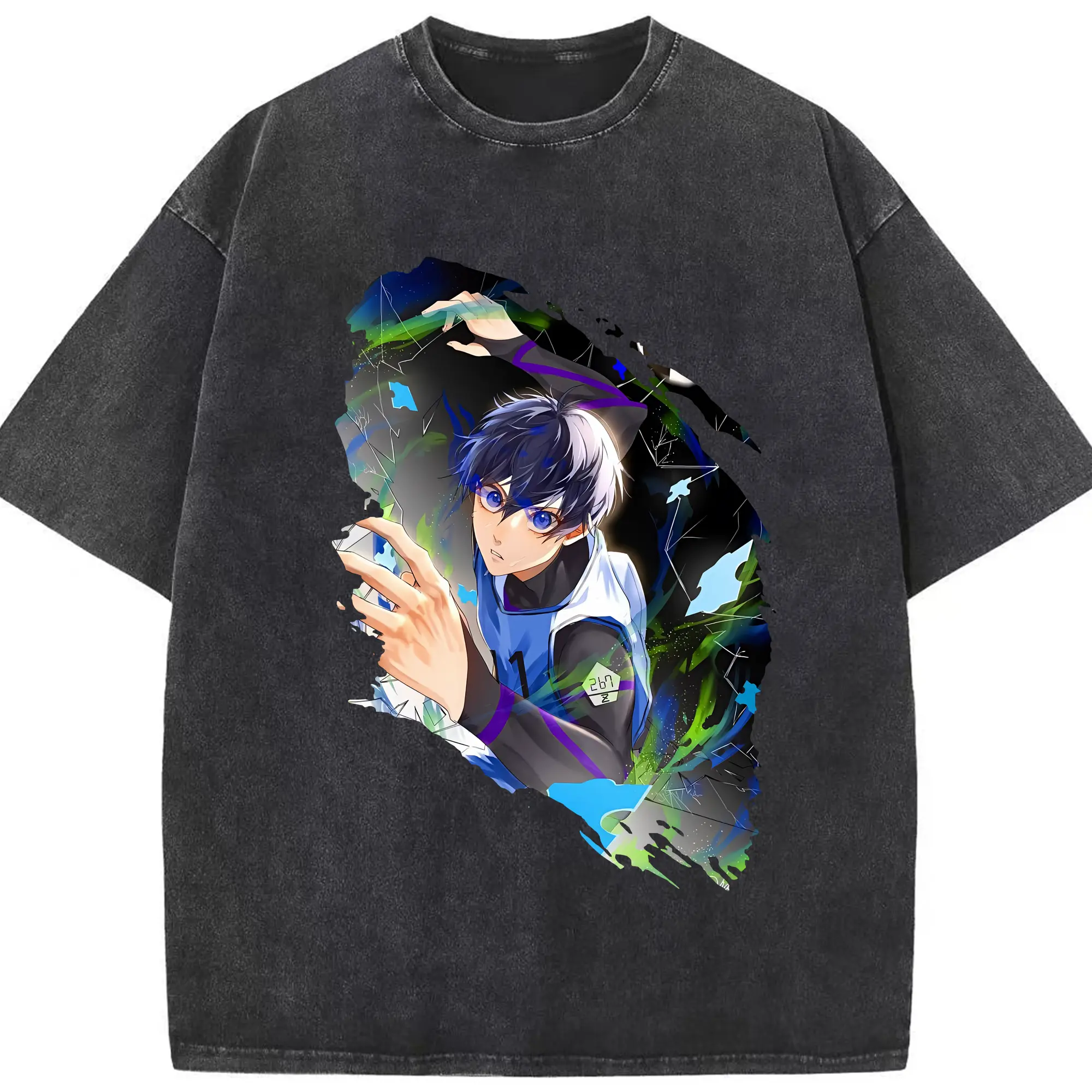 ブルーロック グッズ 潔 世一 - 綿100％ ヴィンテージ風 半袖Tシャツ ・ フロントプリント ・ 柔らか肌触り ・ 通気性 快適 ・ スポーツ カジュアル 外出用