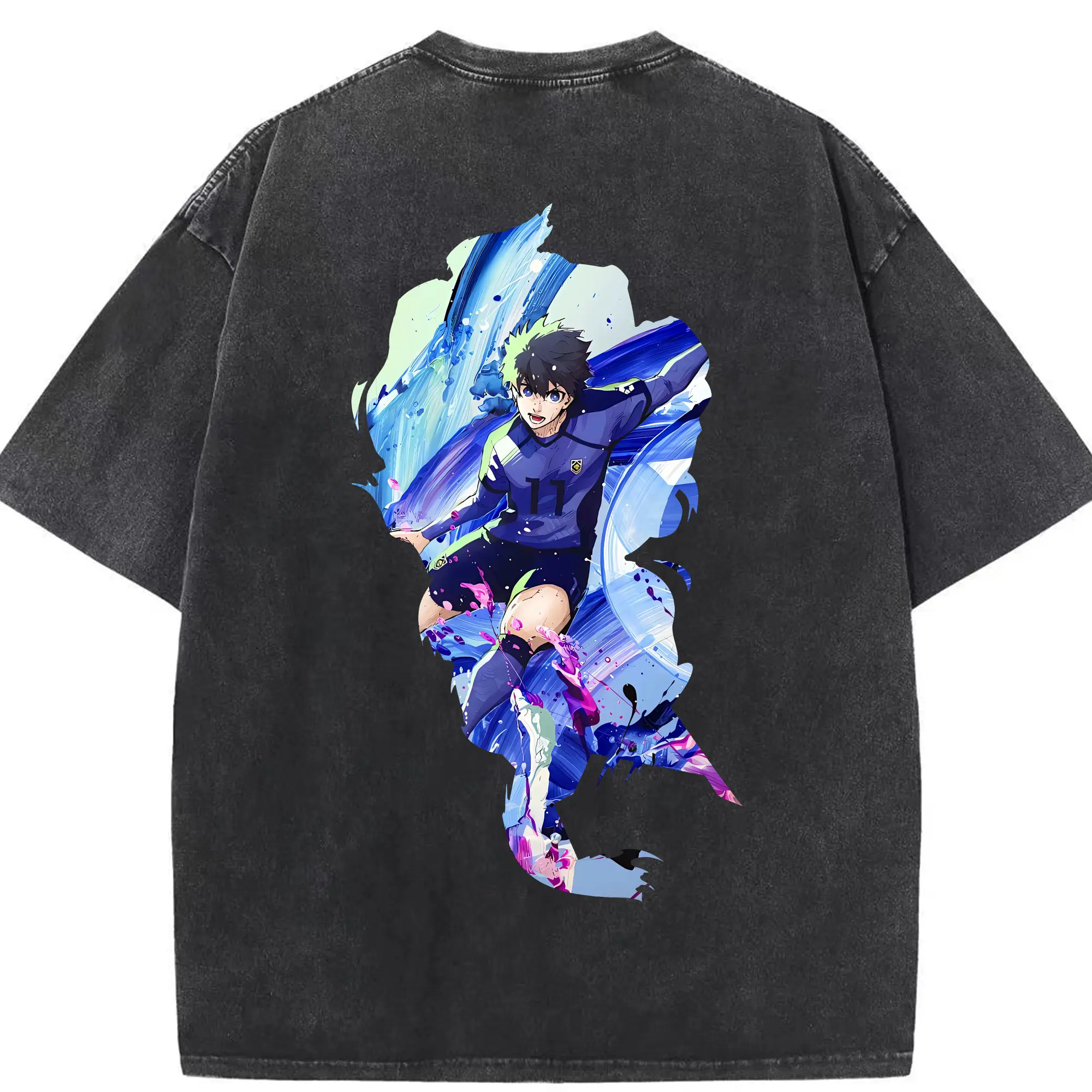 ブルーロック グッズ 潔 世一 - 綿100％ ヴィンテージ風 半袖Tシャツ ・ 背面プリント ・ 柔らか肌触り ・ 通気性 快適 ・ スポーツ カジュアル 外出用