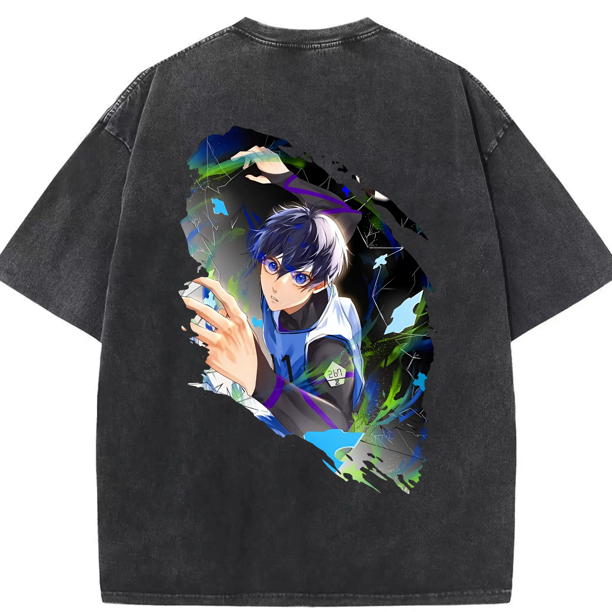 ブルーロック グッズ 潔 世一 - 綿100％ ヴィンテージ風 半袖Tシャツ ・ 背面プリント ・ 柔らか肌触り ・ 通気性 快適 ・ スポーツ カジュアル 外出用