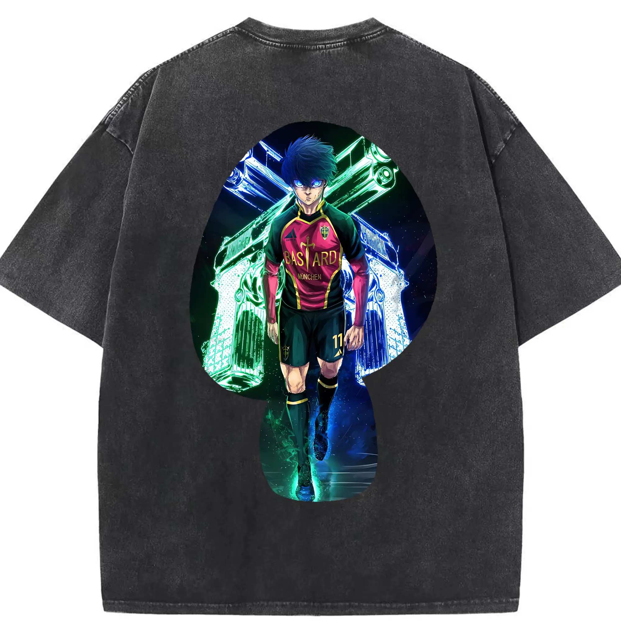 ブルーロック グッズ 潔 世一 - 綿100％ ヴィンテージ風 半袖Tシャツ ・ 背面プリント ・ 柔らか肌触り ・ 通気性 快適 ・ スポーツ カジュアル 外出用