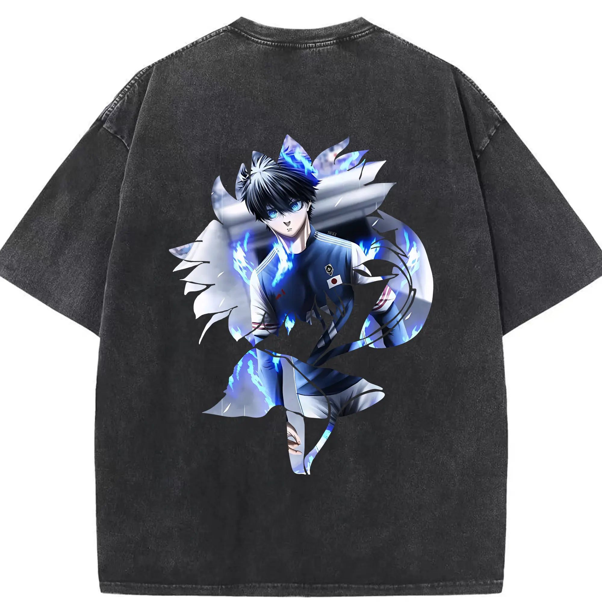 ブルーロック グッズ 潔 世一 - 綿100％ ヴィンテージ風 半袖Tシャツ ・ 背面プリント ・ 柔らか肌触り ・ 通気性 快適 ・ スポーツ カジュアル 外出用