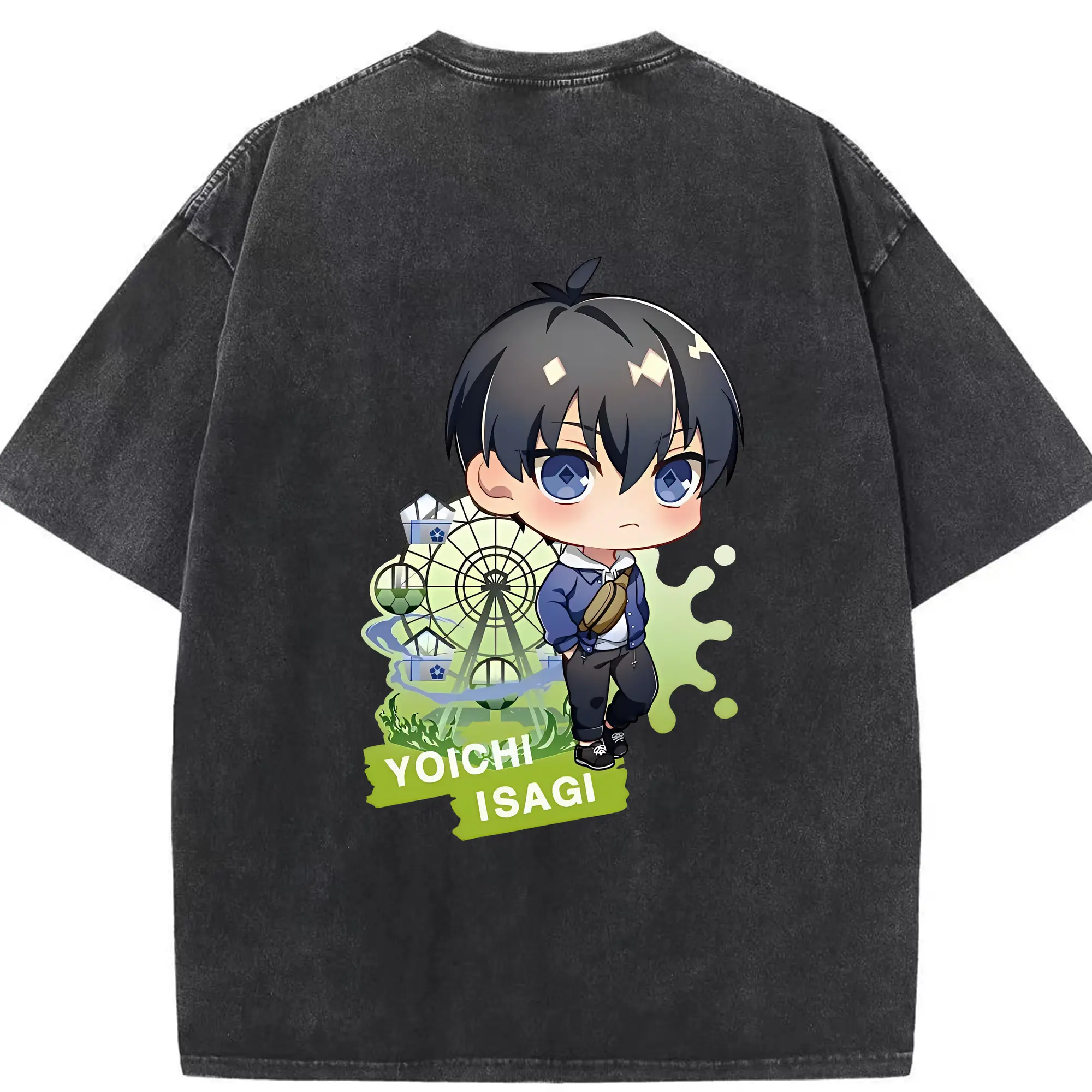 ブルーロック グッズ 潔 世一 - 綿100％ ヴィンテージ風 半袖Tシャツ ・ 背面プリント ・ 柔らか肌触り ・ 通気性 快適 ・ スポーツ カジュアル 外出用