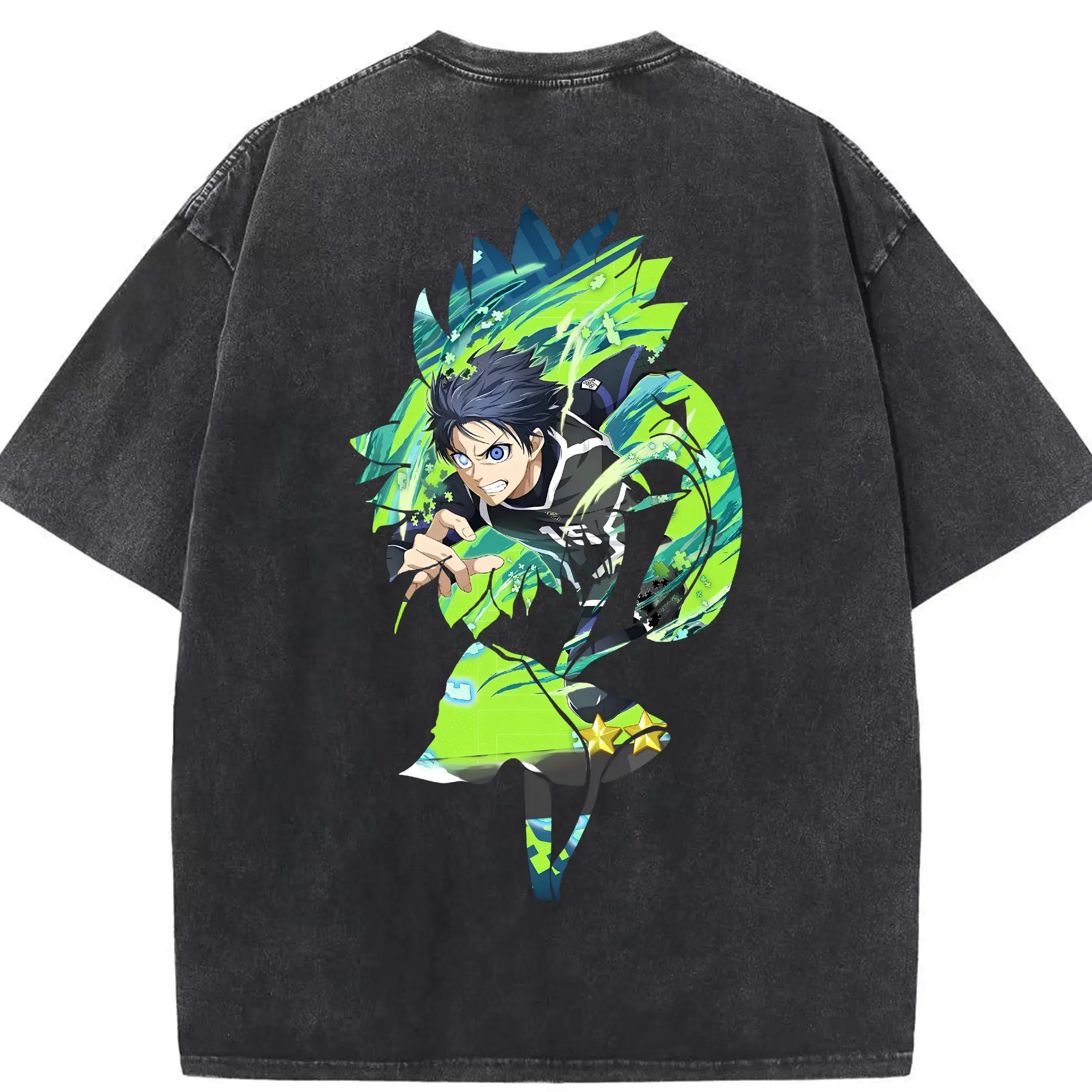 ブルーロック グッズ 潔 世一 - 綿100％ ヴィンテージ風 半袖Tシャツ ・ 背面プリント ・ 柔らか肌触り ・ 通気性 快適 ・ スポーツ カジュアル 外出用