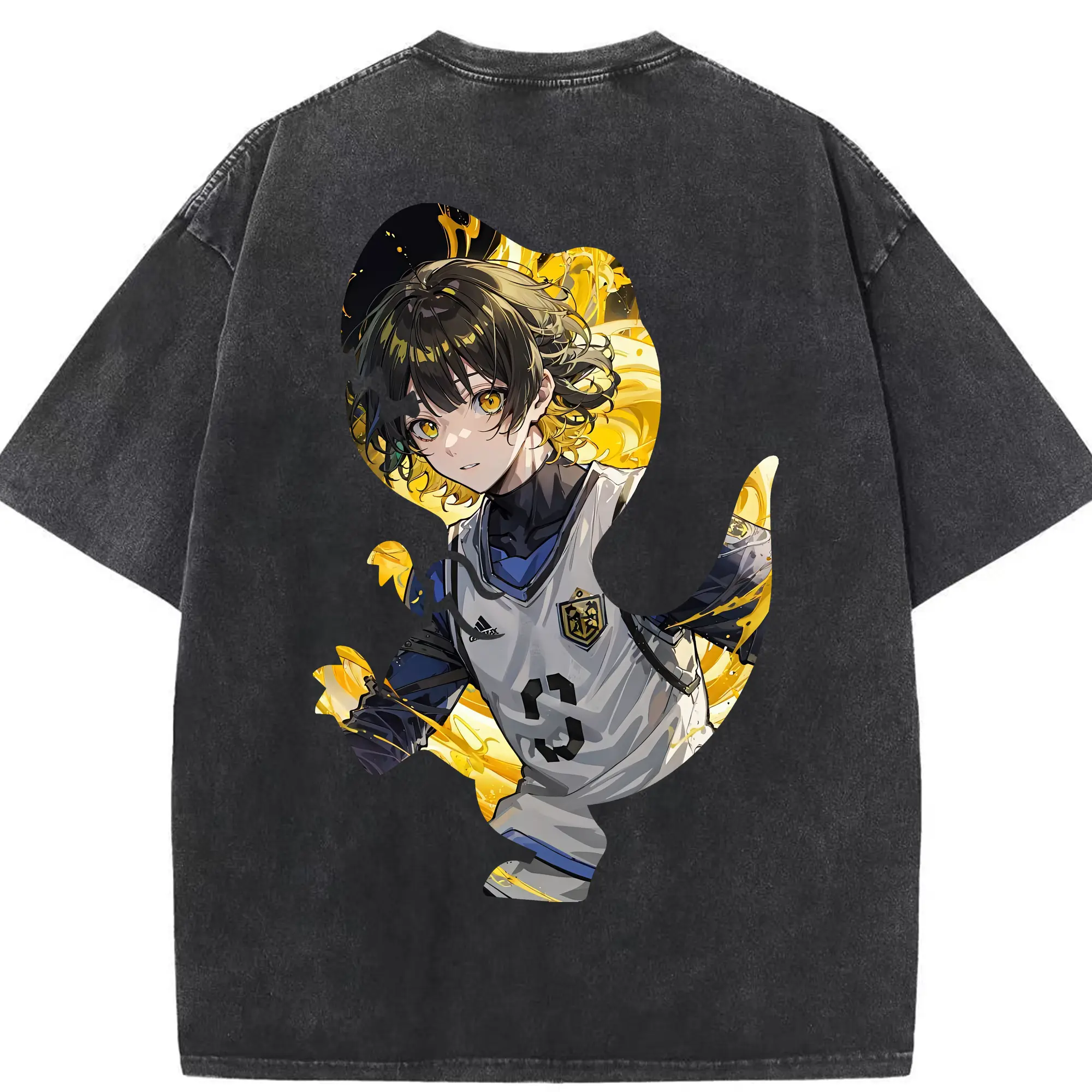 ブルーロック グッズ 蜂楽 廻 - 綿100％ ヴィンテージ風 半袖Tシャツ ・ 背面プリント ・ 柔らか肌触り ・ 通気性 快適 ・ スポーツ カジュアル 外出用