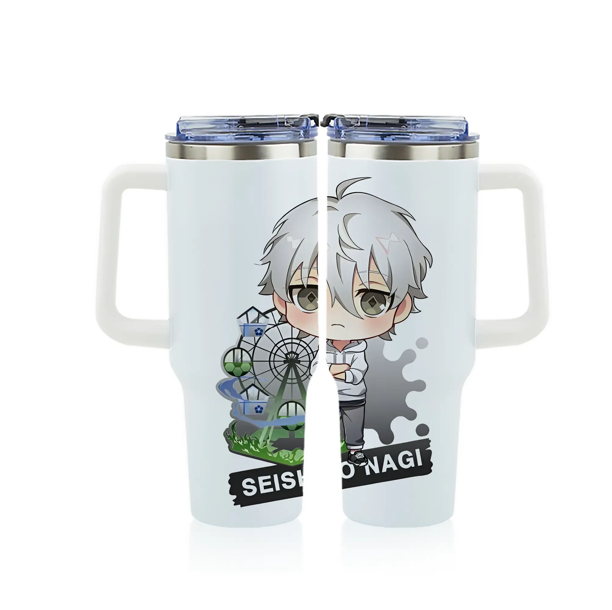 ブルーロック グッズ 凪 誠士郎 - 1200mL フルプリント車用タンブラー ・ 304ステンレス 内側 ・ 201ステンレス 外側 ・ 保温 保冷 ・ 通勤 ドライブ アウトドア用