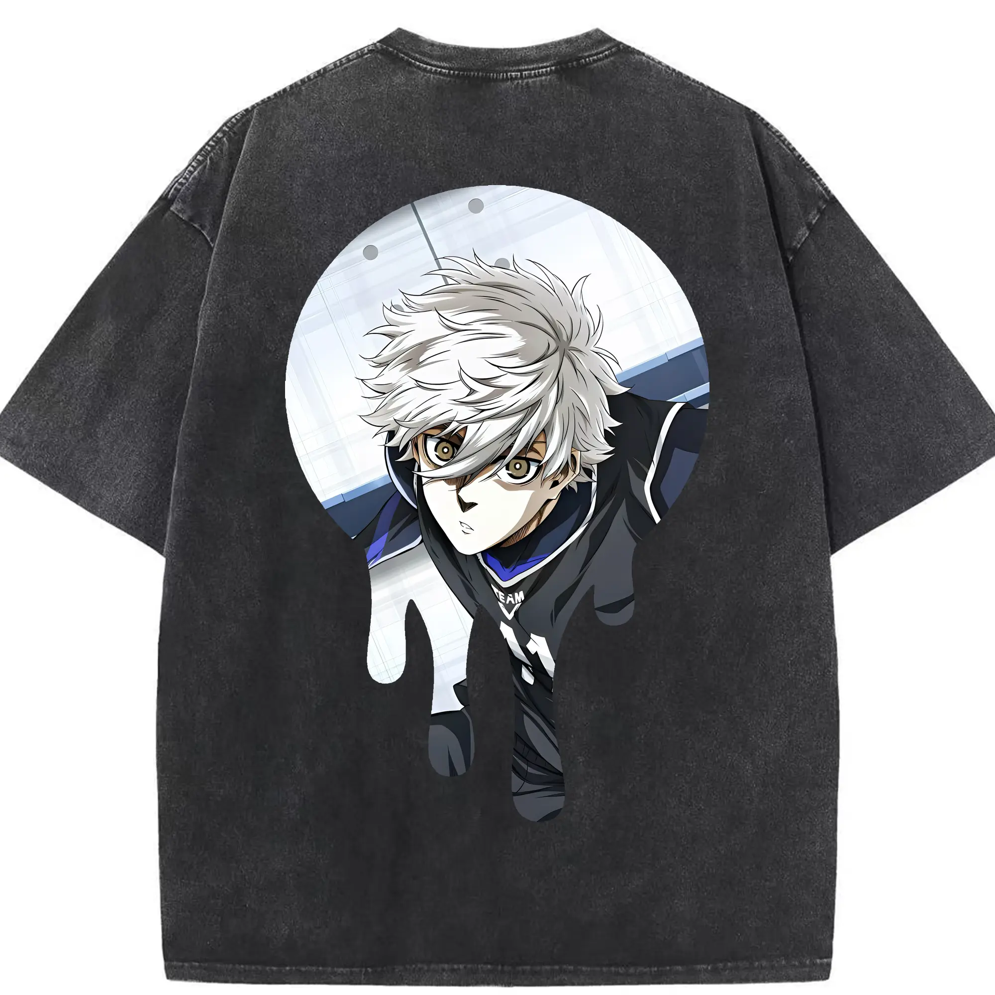 ブルーロック グッズ 凪 誠士郎 - 綿100％ ヴィンテージ風 半袖Tシャツ ・ 背面プリント ・ 柔らか肌触り ・ 通気性 快適 ・ スポーツ カジュアル 外出用