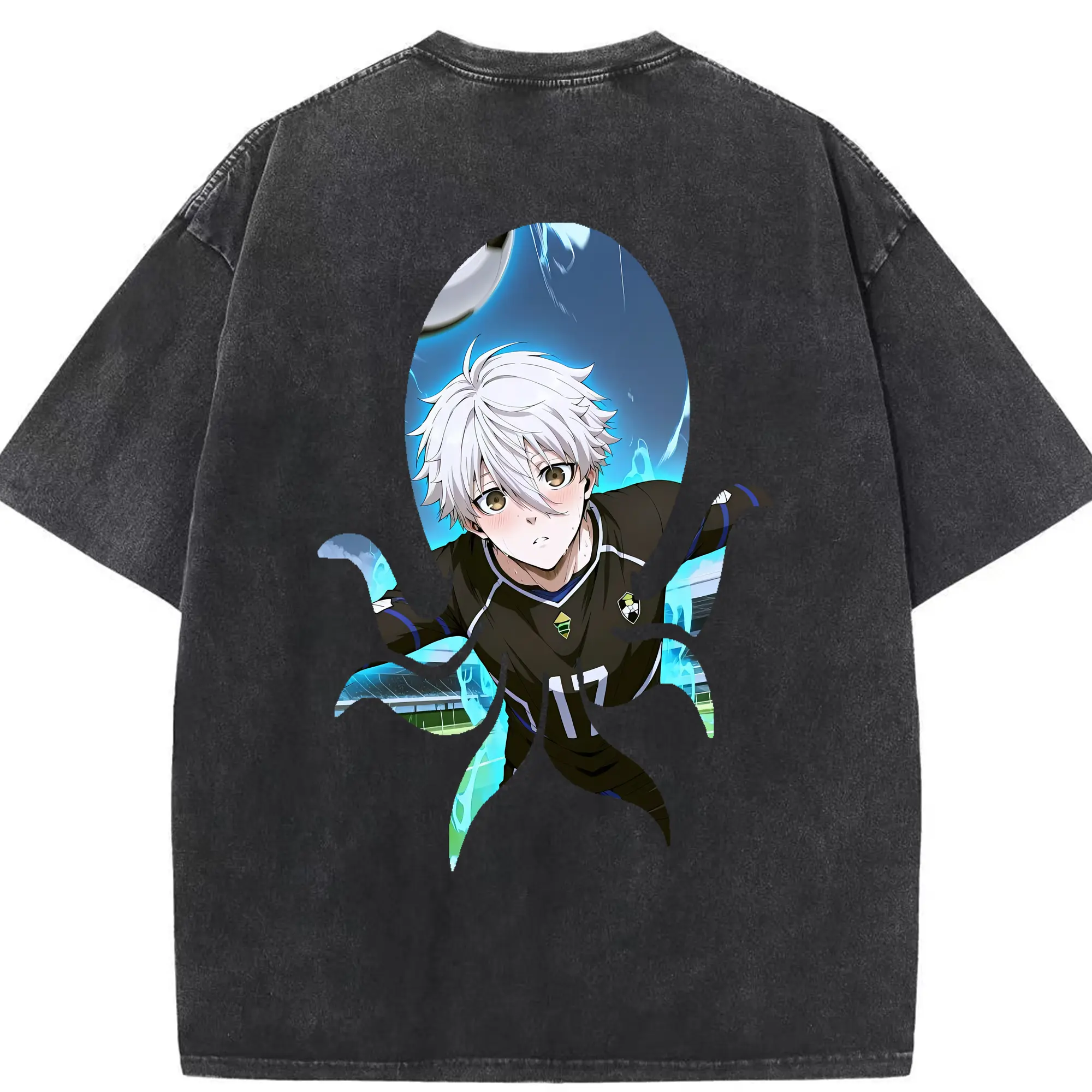 ブルーロック グッズ 凪 誠士郎 - 綿100％ ヴィンテージ風 半袖Tシャツ ・ 背面プリント ・ 柔らか肌触り ・ 通気性 快適 ・ スポーツ カジュアル 外出用