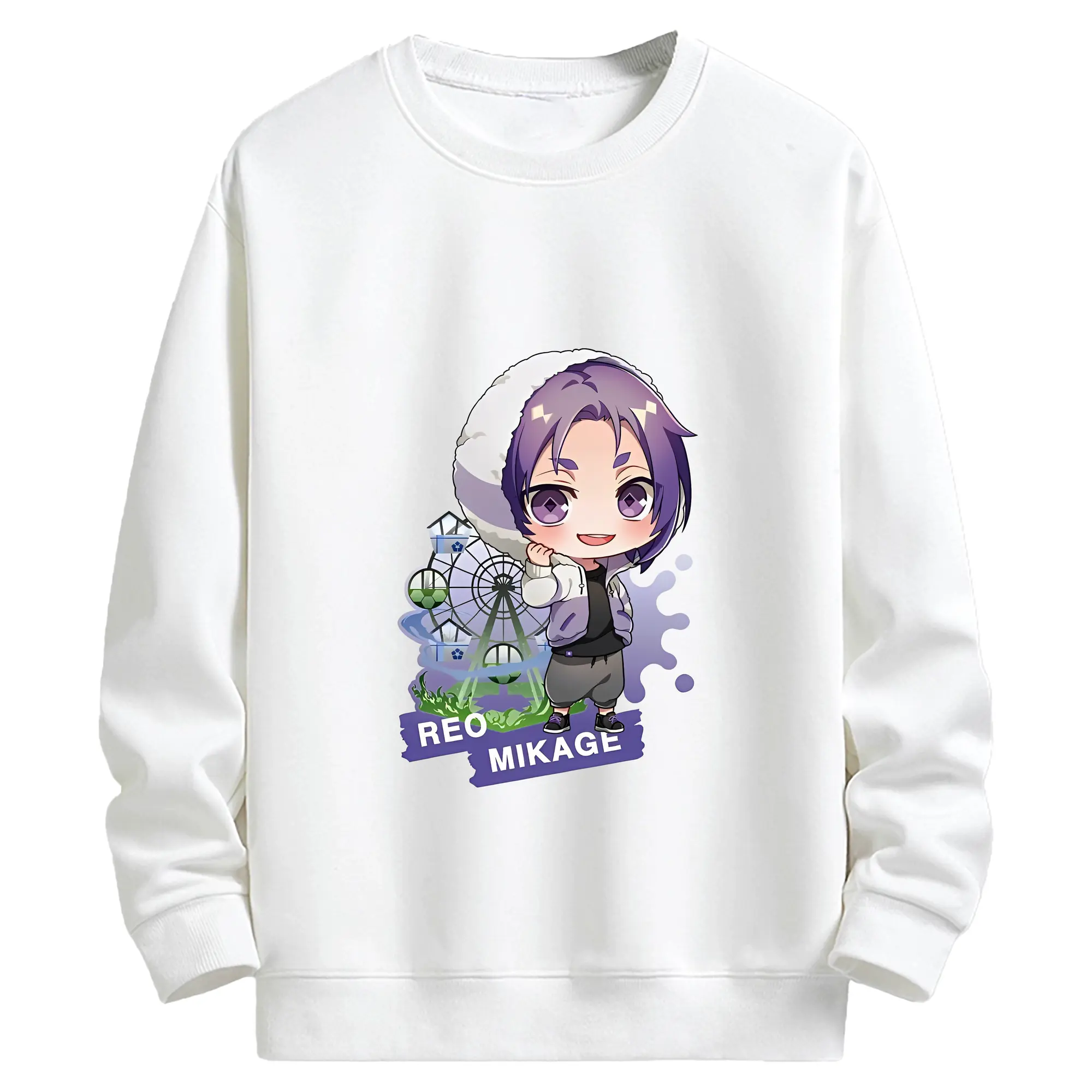 ブルーロック グッズ 御影 玲王 - キッズ クルーネックスウェットシャツ ・ フロントプリント ・ 綿80％ ポリエステル20％ ・ 快適 通学 スポーツ 日常使い お散歩用