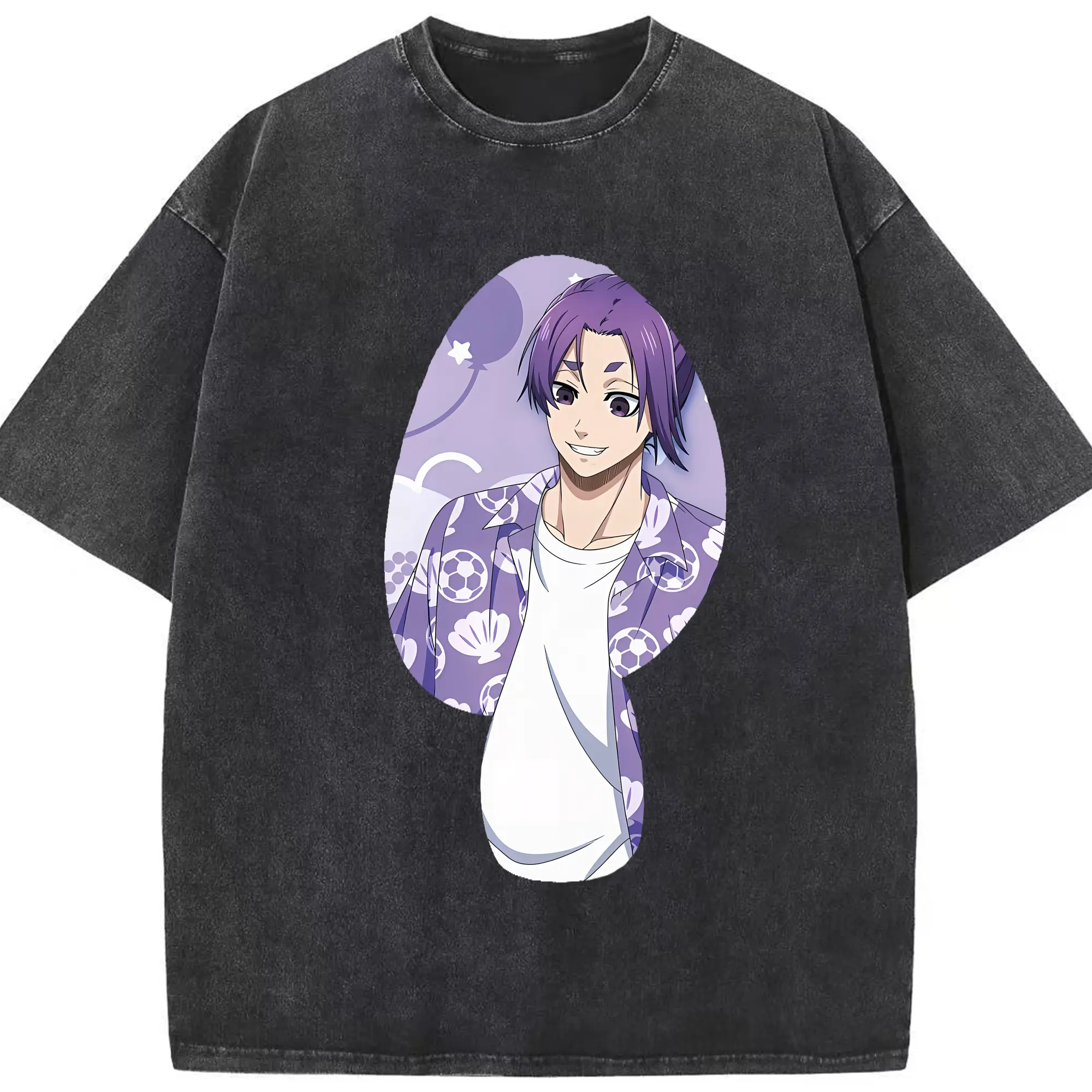 ブルーロック グッズ 御影 玲王 - 綿100％ ヴィンテージ風 半袖Tシャツ ・ フロントプリント ・ 柔らか肌触り ・ 通気性 快適 ・ スポーツ カジュアル 外出用