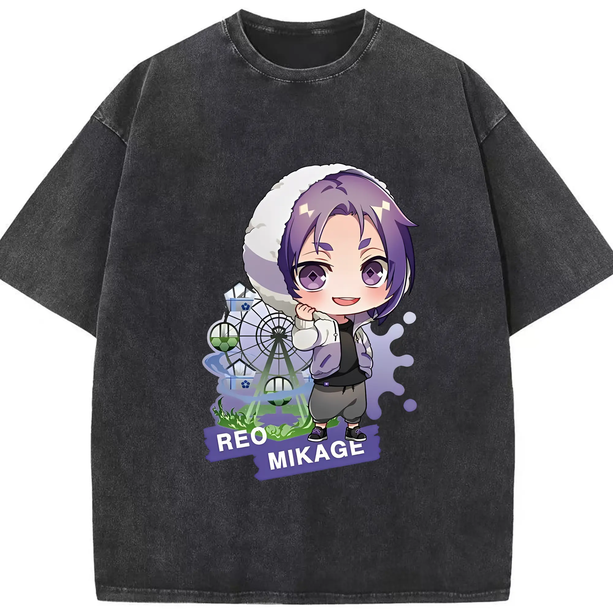 ブルーロック グッズ 御影 玲王 - 綿100％ ヴィンテージ風 半袖Tシャツ ・ フロントプリント ・ 柔らか肌触り ・ 通気性 快適 ・ スポーツ カジュアル 外出用