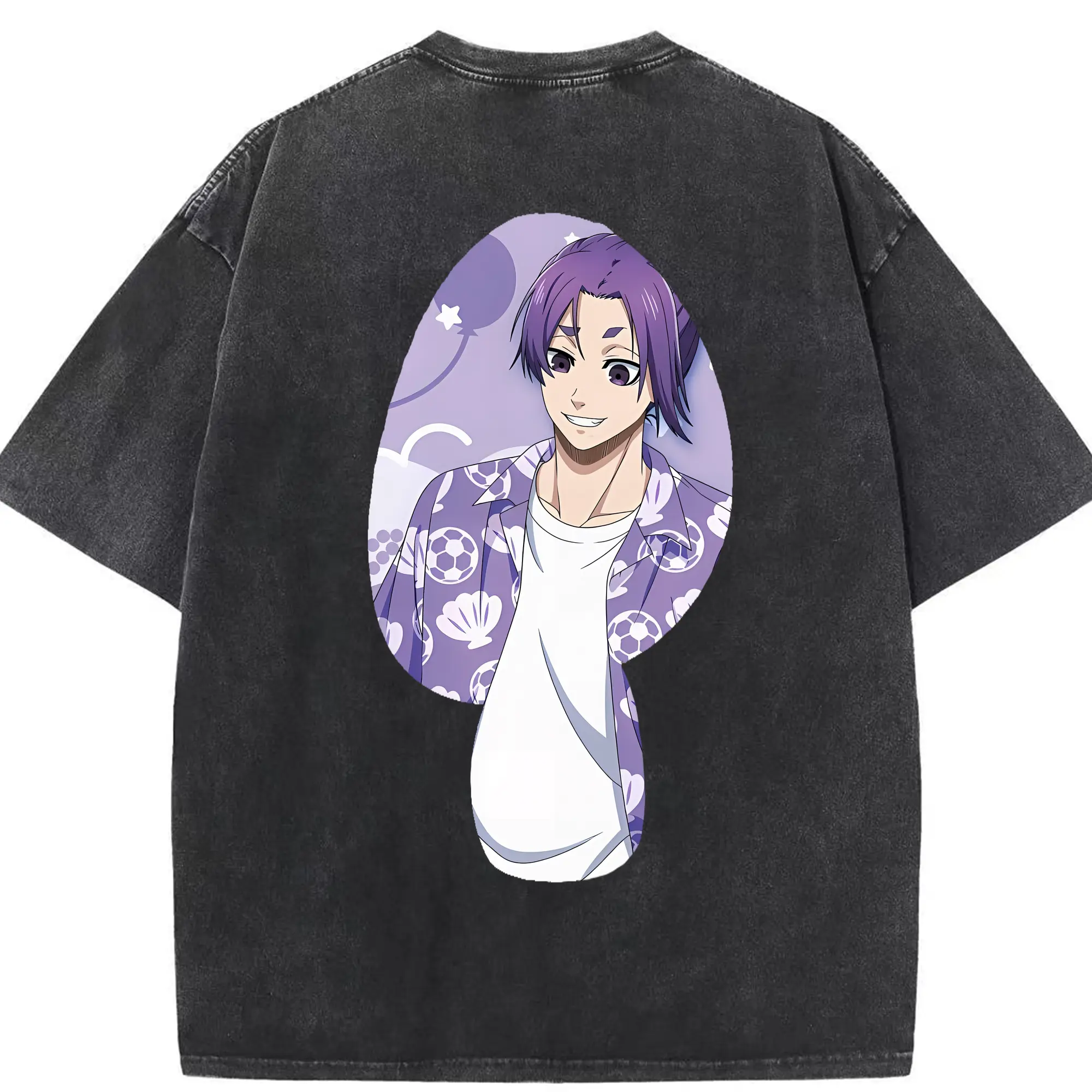 ブルーロック グッズ 御影 玲王 - 綿100％ ヴィンテージ風 半袖Tシャツ ・ 背面プリント ・ 柔らか肌触り ・ 通気性 快適 ・ スポーツ カジュアル 外出用