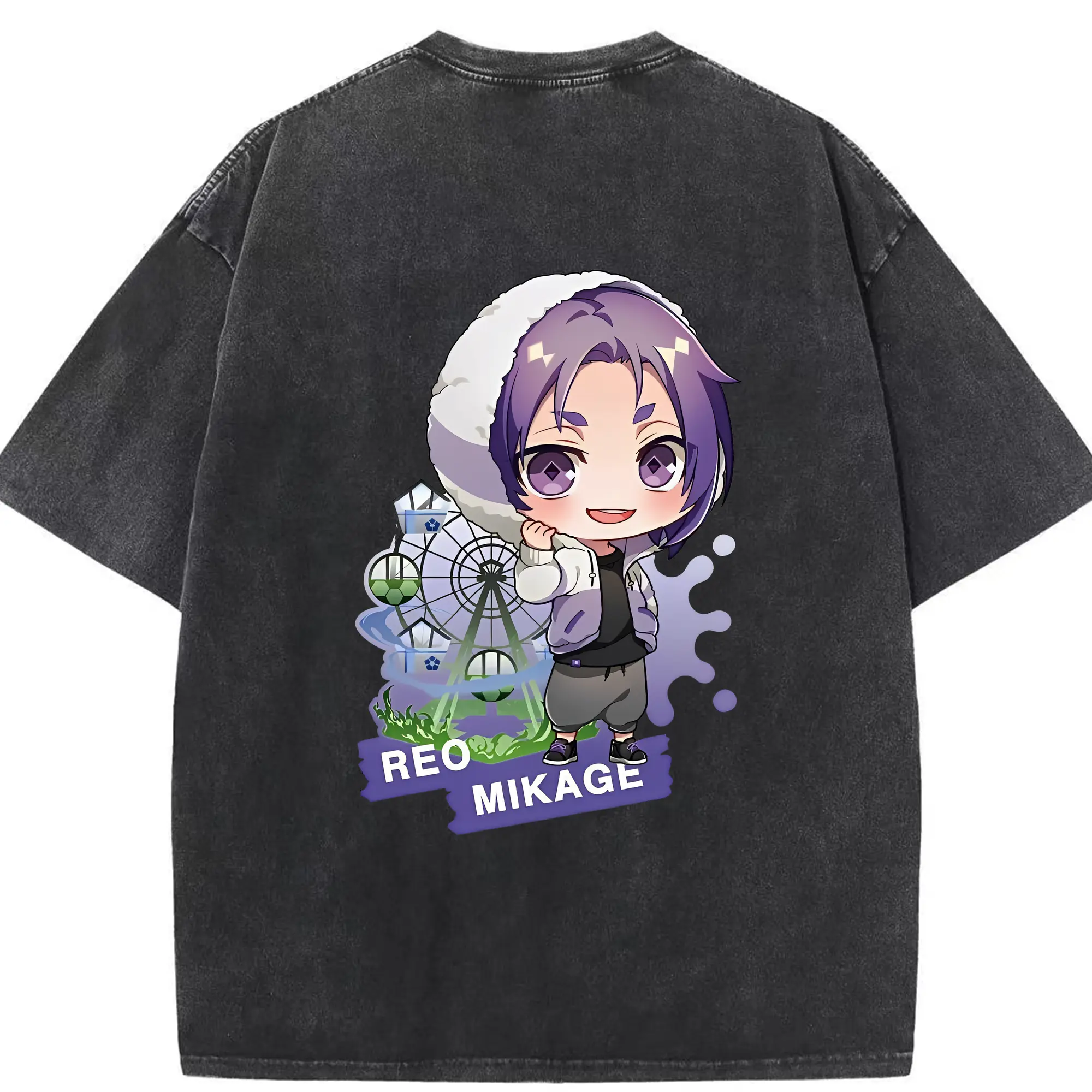 ブルーロック グッズ 御影 玲王 - 綿100％ ヴィンテージ風 半袖Tシャツ ・ 背面プリント ・ 柔らか肌触り ・ 通気性 快適 ・ スポーツ カジュアル 外出用