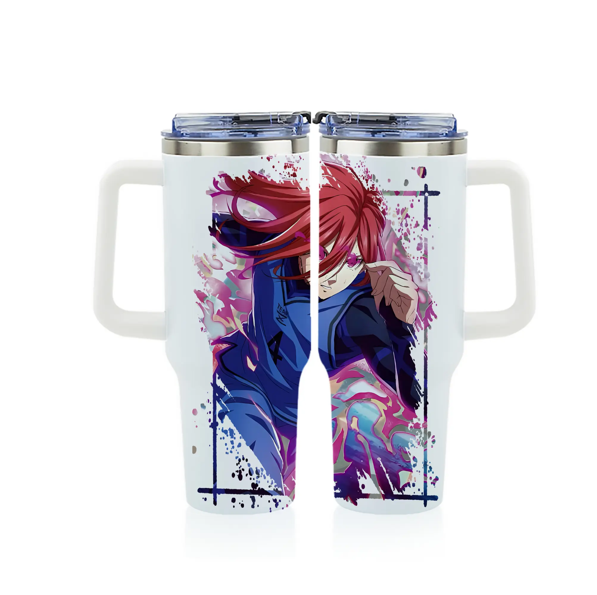 ブルーロック グッズ 千切 豹馬 - 1200mL フルプリント車用タンブラー ・ 304ステンレス 内側 ・ 201ステンレス 外側 ・ 保温 保冷 ・ 通勤 ドライブ アウトドア用