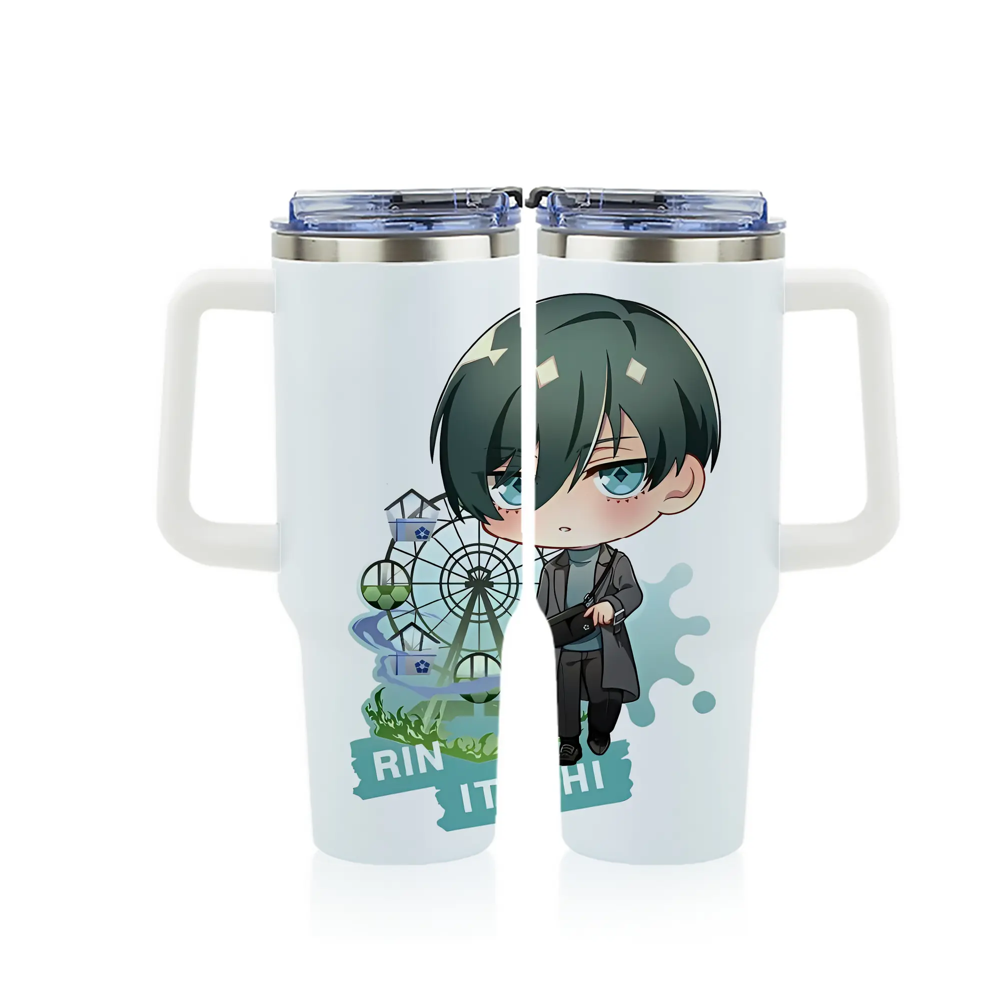 ブルーロック グッズ 糸師凛 - 1200mL フルプリント車用タンブラー ・ 304ステンレス 内側 ・ 201ステンレス 外側 ・ 保温 保冷 ・ 通勤 ドライブ アウトドア用