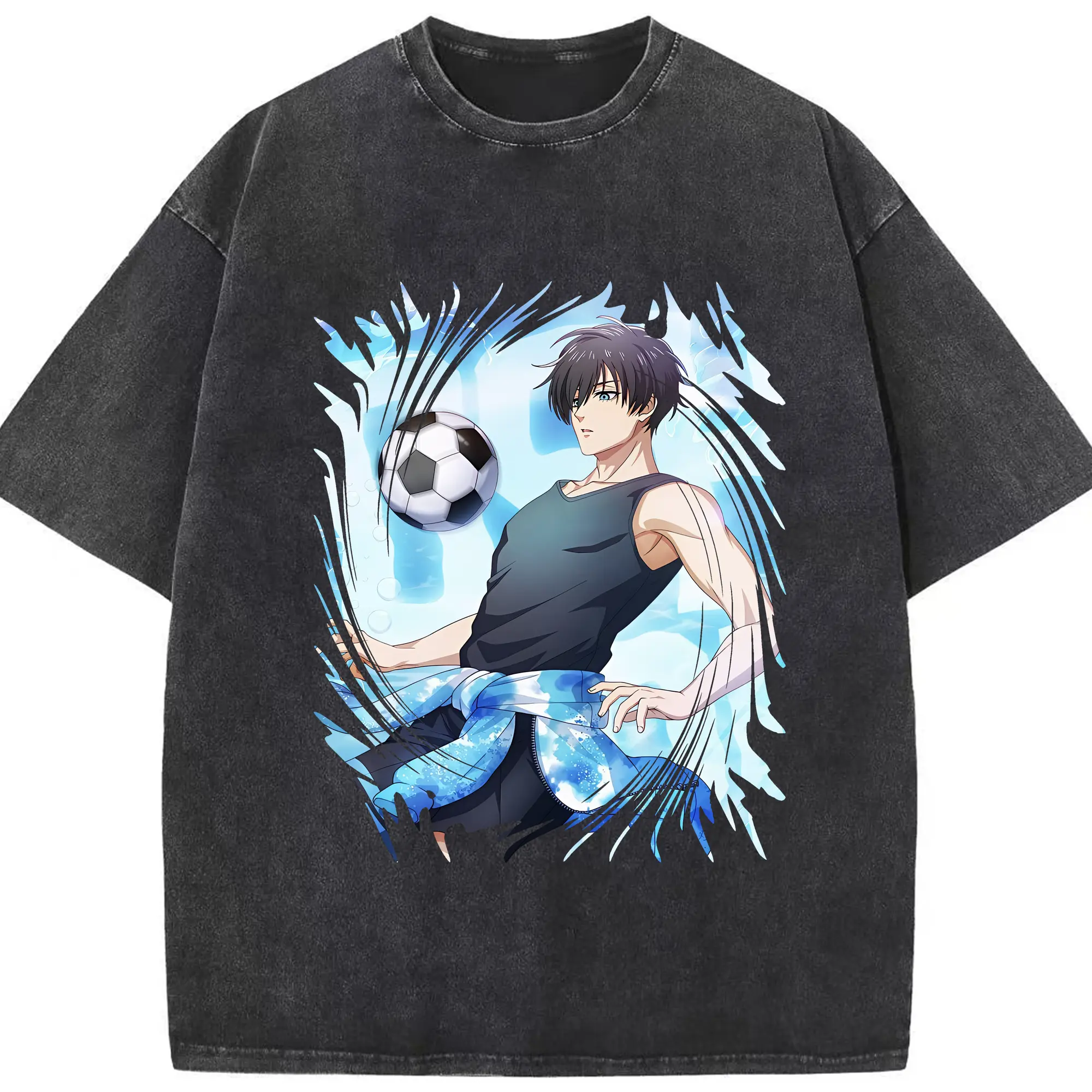 ブルーロック グッズ 糸師凛 - 綿100％ ヴィンテージ風 半袖Tシャツ ・ フロントプリント ・ 柔らか肌触り ・ 通気性 快適 ・ スポーツ カジュアル 外出用