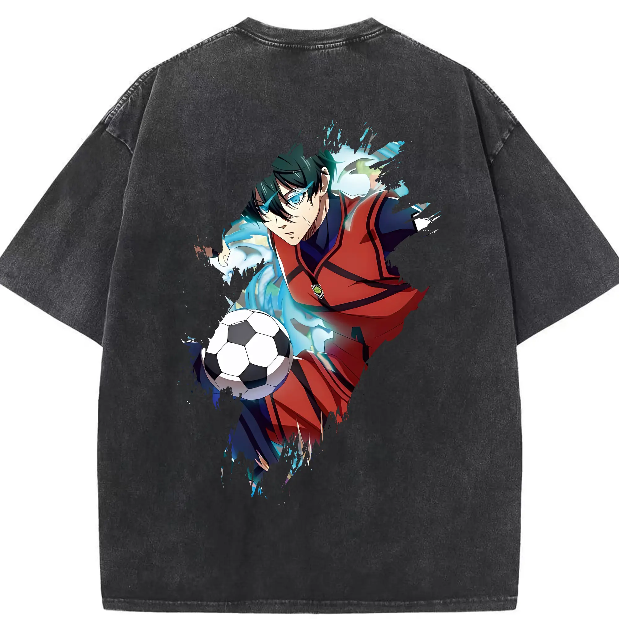 ブルーロック グッズ 糸師凛 - 綿100％ ヴィンテージ風 半袖Tシャツ ・ 背面プリント ・ 柔らか肌触り ・ 通気性 快適 ・ スポーツ カジュアル 外出用