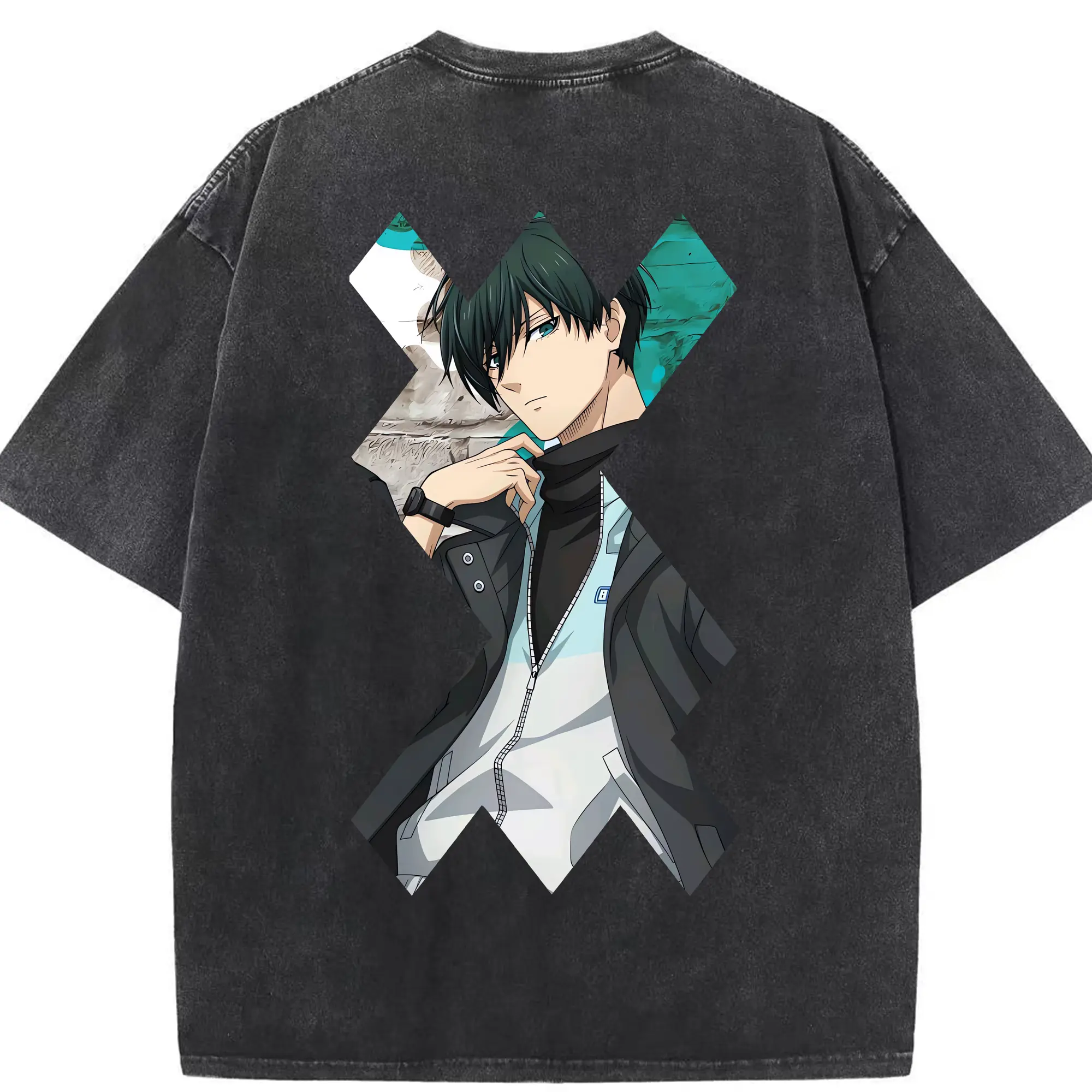 ブルーロック グッズ 糸師凛 - 綿100％ ヴィンテージ風 半袖Tシャツ ・ 背面プリント ・ 柔らか肌触り ・ 通気性 快適 ・ スポーツ カジュアル 外出用