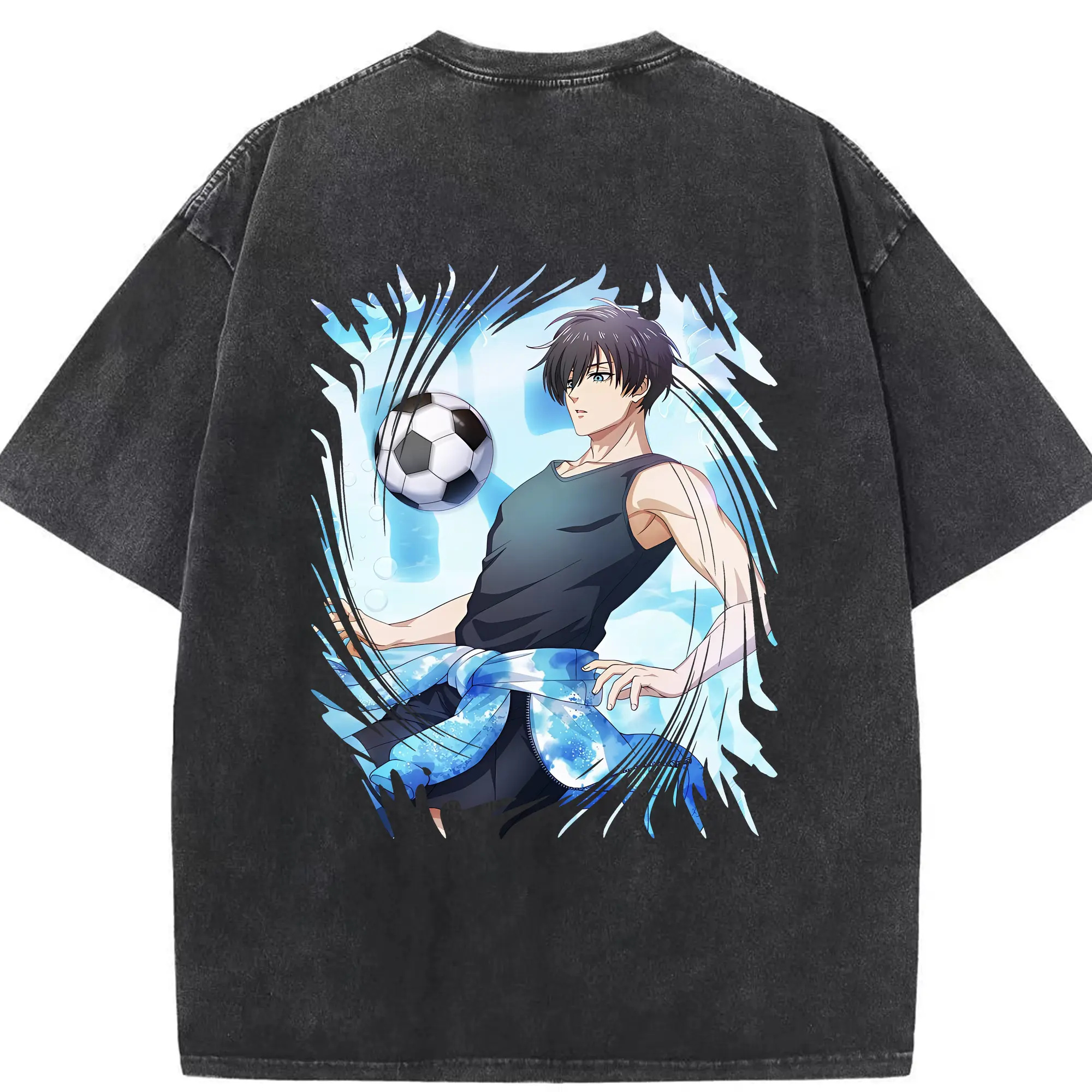 ブルーロック グッズ 糸師凛 - 綿100％ ヴィンテージ風 半袖Tシャツ ・ 背面プリント ・ 柔らか肌触り ・ 通気性 快適 ・ スポーツ カジュアル 外出用