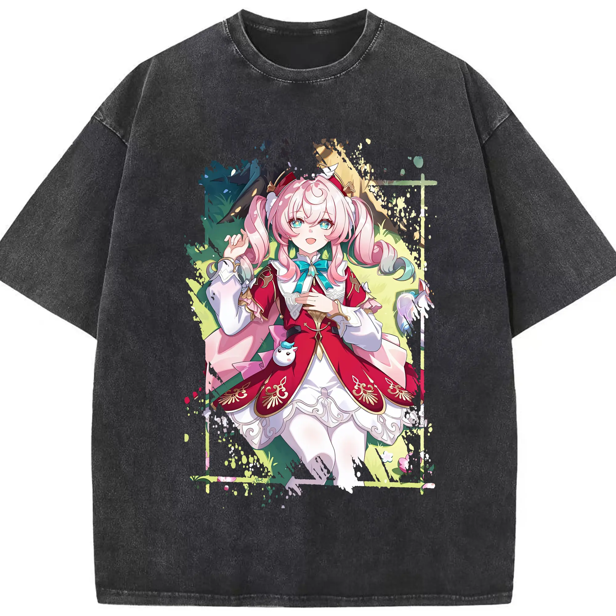 鳴潮 グッズ アンコ - 綿100％ ヴィンテージ風 半袖Tシャツ ・ フロントプリント ・ 柔らか肌触り ・ 通気性 快適 ・ スポーツ カジュアル 外出用