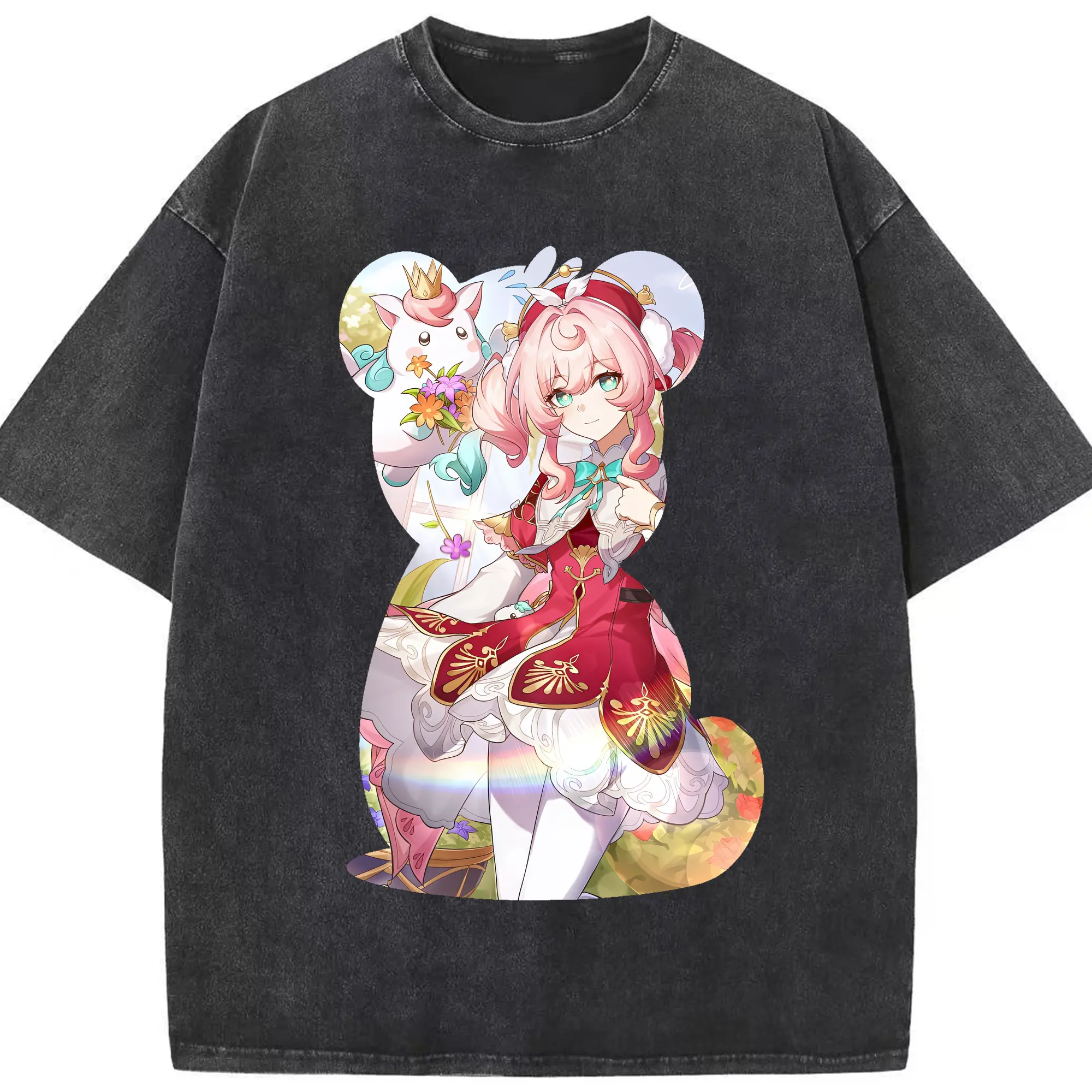 鳴潮 グッズ アンコ - 綿100％ ヴィンテージ風 半袖Tシャツ ・ フロントプリント ・ 柔らか肌触り ・ 通気性 快適 ・ スポーツ カジュアル 外出用