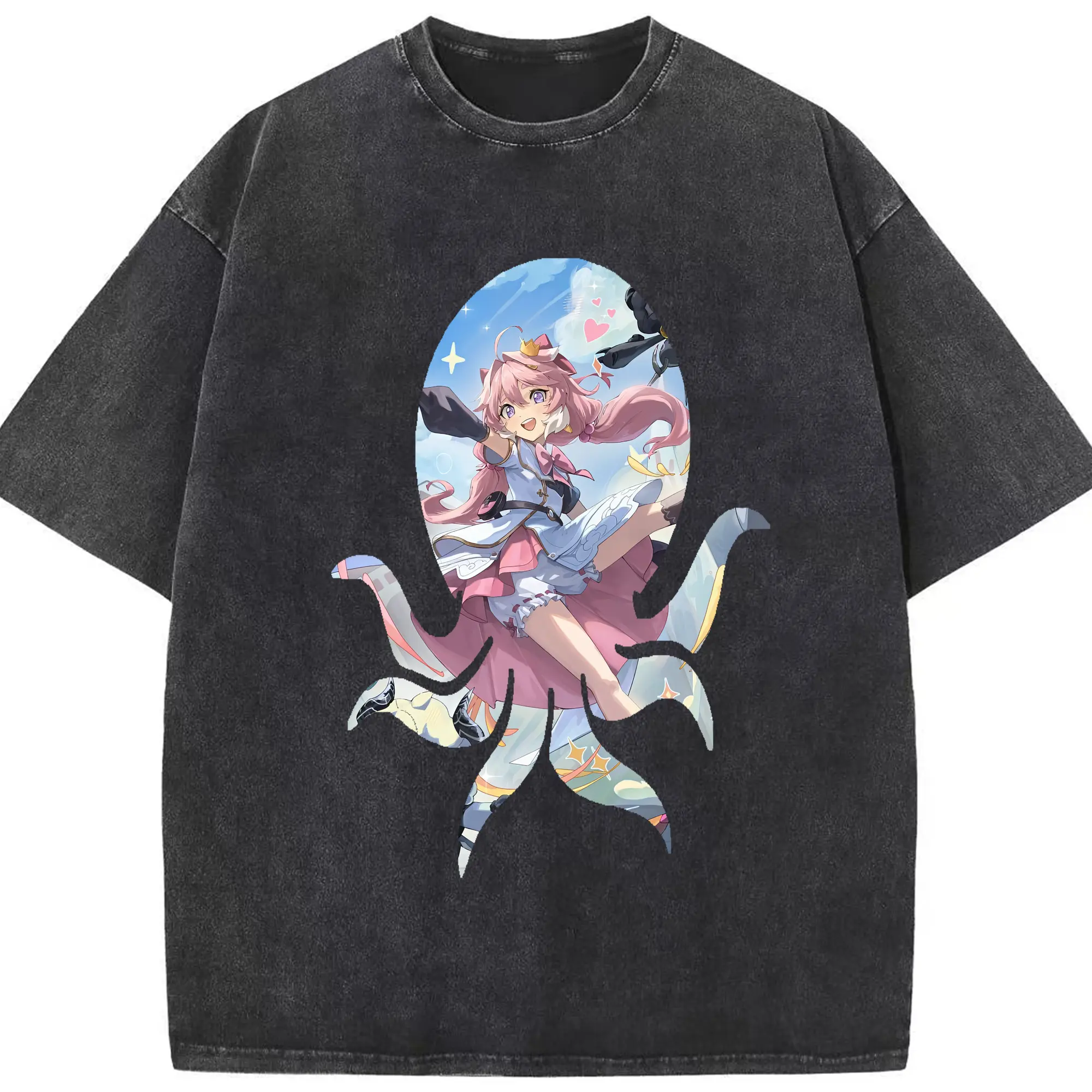 鳴潮 グッズ アンコ - 綿100％ ヴィンテージ風 半袖Tシャツ ・ フロントプリント ・ 柔らか肌触り ・ 通気性 快適 ・ スポーツ カジュアル 外出用