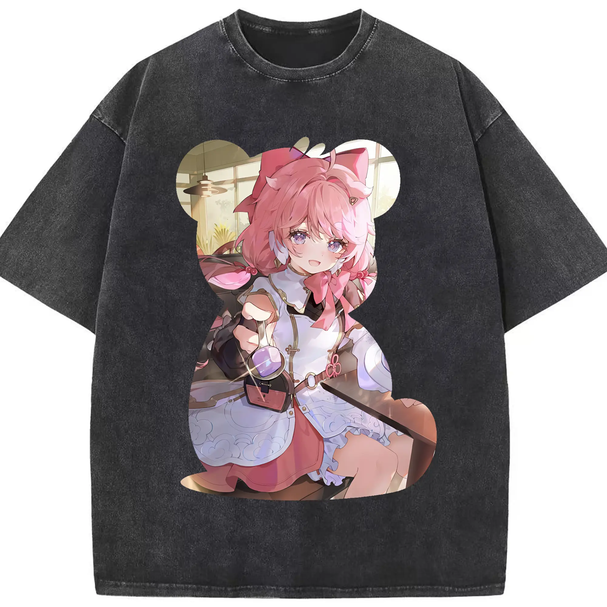 鳴潮 グッズ アンコ - 綿100％ ヴィンテージ風 半袖Tシャツ ・ フロントプリント ・ 柔らか肌触り ・ 通気性 快適 ・ スポーツ カジュアル 外出用