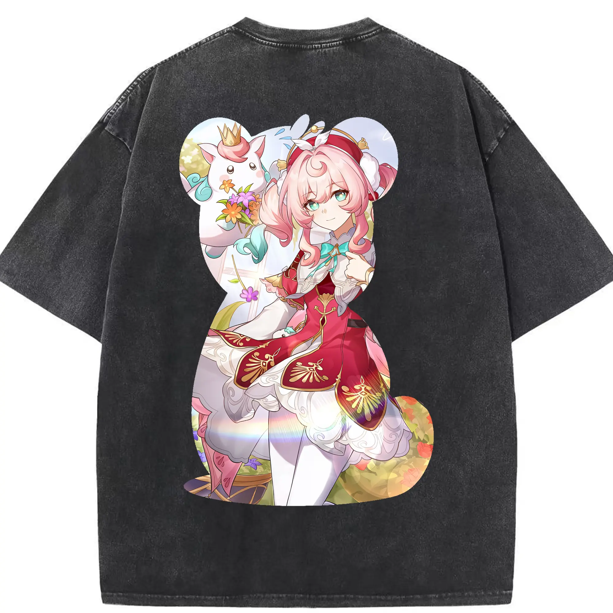 鳴潮 グッズ アンコ - 綿100％ ヴィンテージ風 半袖Tシャツ ・ 背面プリント ・ 柔らか肌触り ・ 通気性 快適 ・ スポーツ カジュアル 外出用