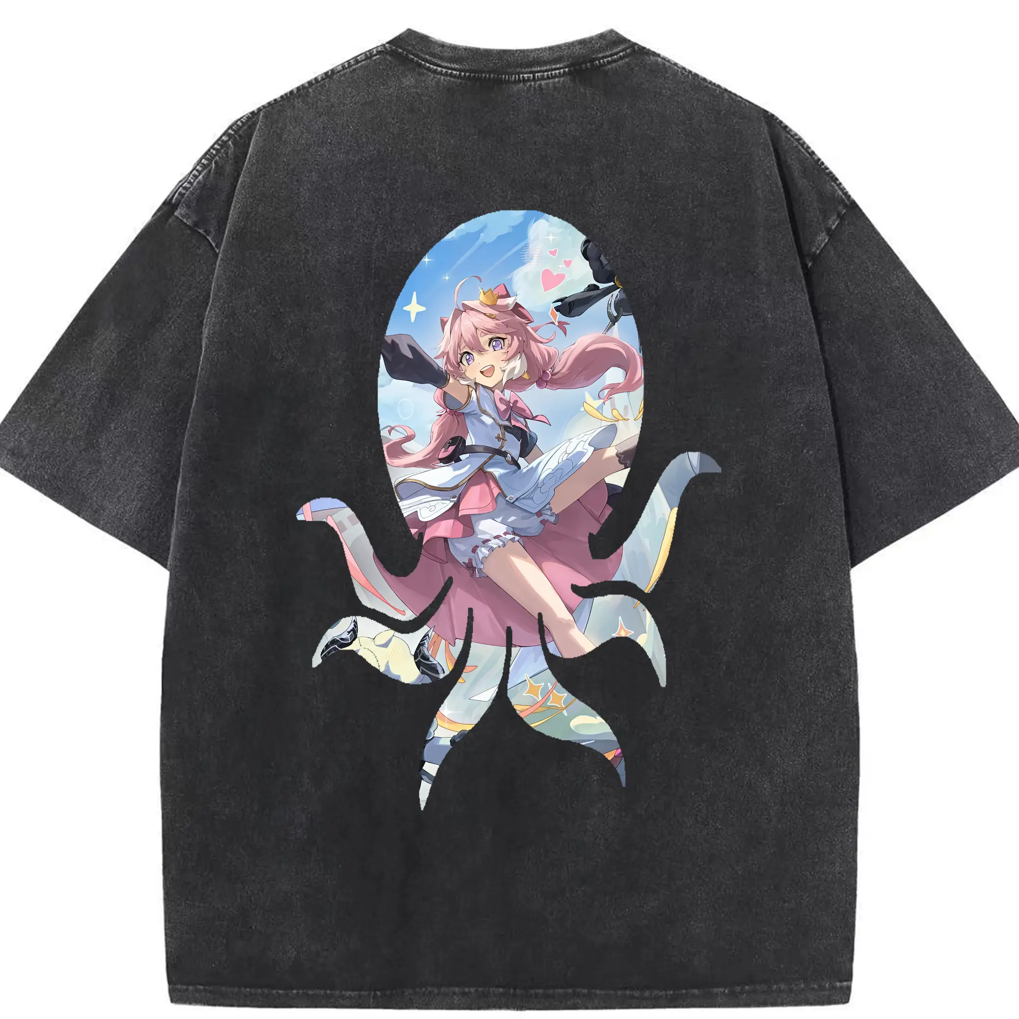 鳴潮 グッズ アンコ - 綿100％ ヴィンテージ風 半袖Tシャツ ・ 背面プリント ・ 柔らか肌触り ・ 通気性 快適 ・ スポーツ カジュアル 外出用